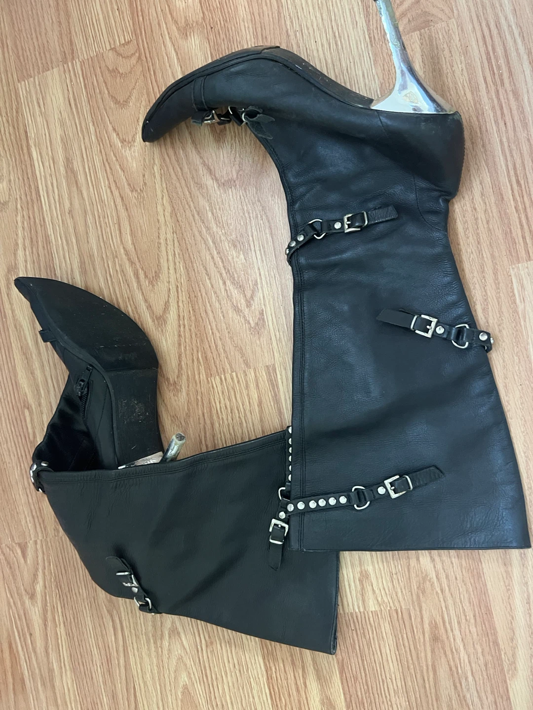 Black Leather Knee High Boots - photo 2