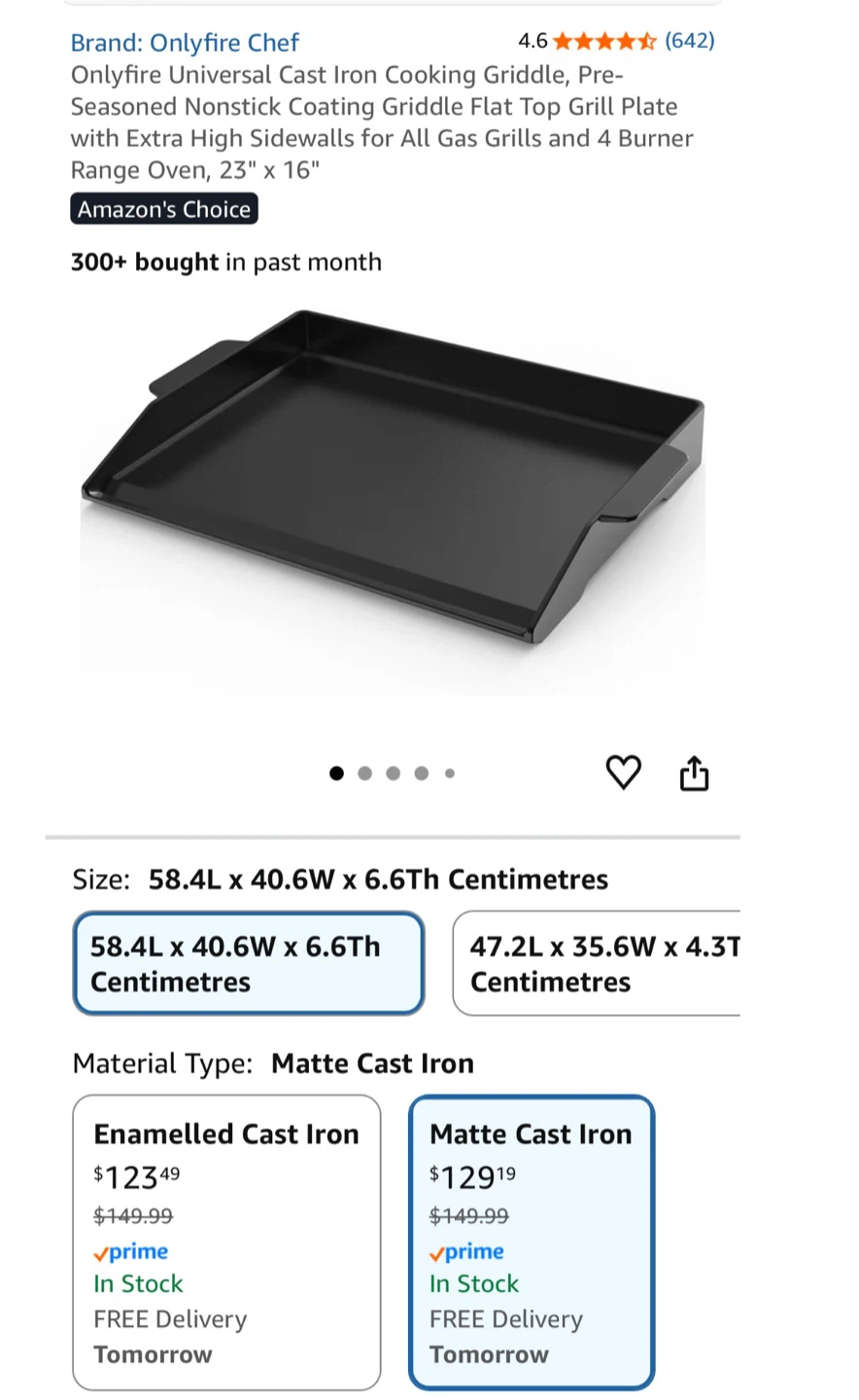 Onlyfire Chef Cast Iron Griddle 23" x 16"