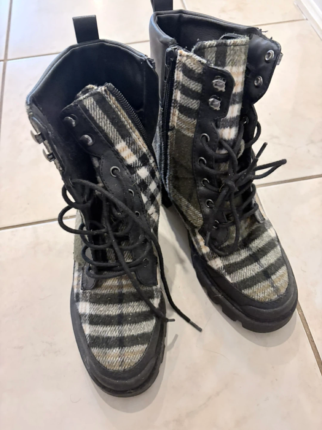 Plaid Combat Boots, Size 6.5