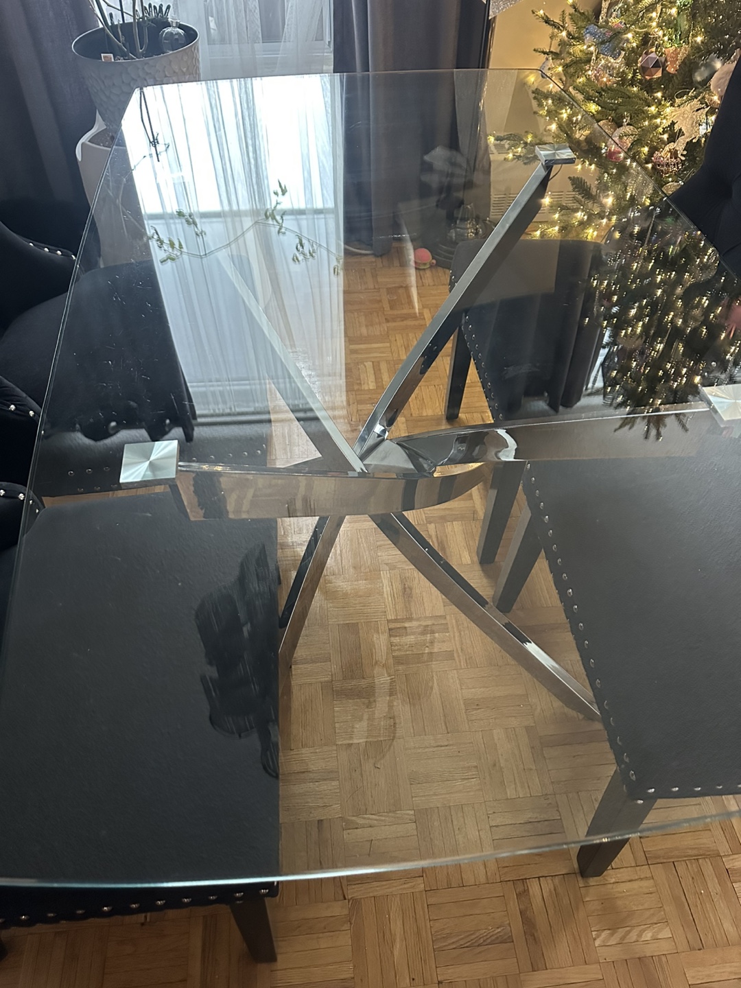 Glass Top Dining Table with Chrome Base - photo 2