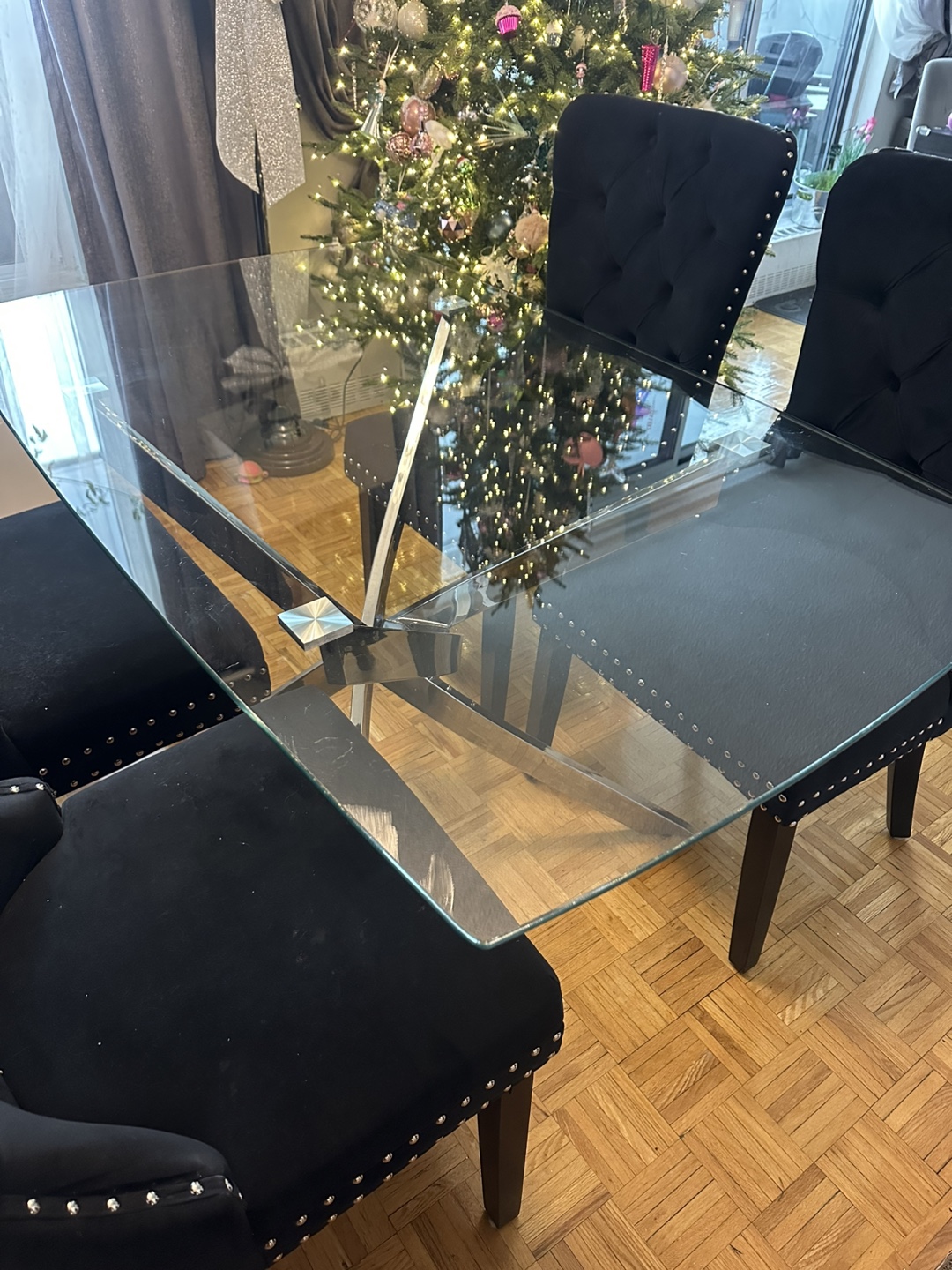 Glass Top Dining Table with Chrome Base