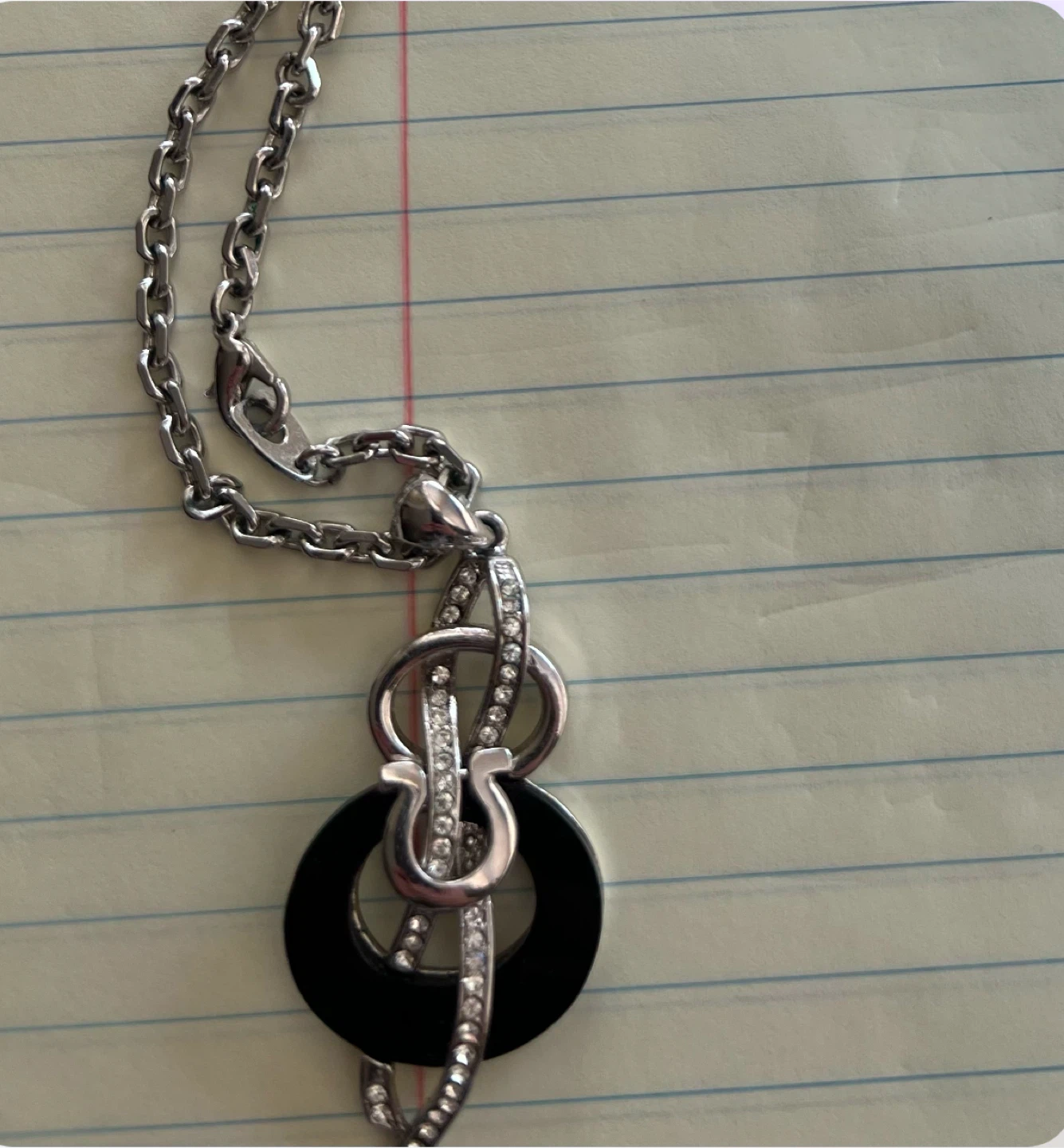 Silver Tone Necklace with Black Accent