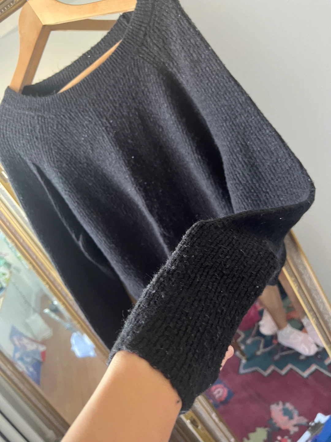 Black Knit Sweater with Thumb Holes - photo 5