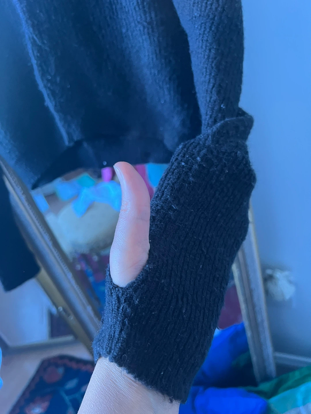 Black Knit Sweater with Thumb Holes - photo 4