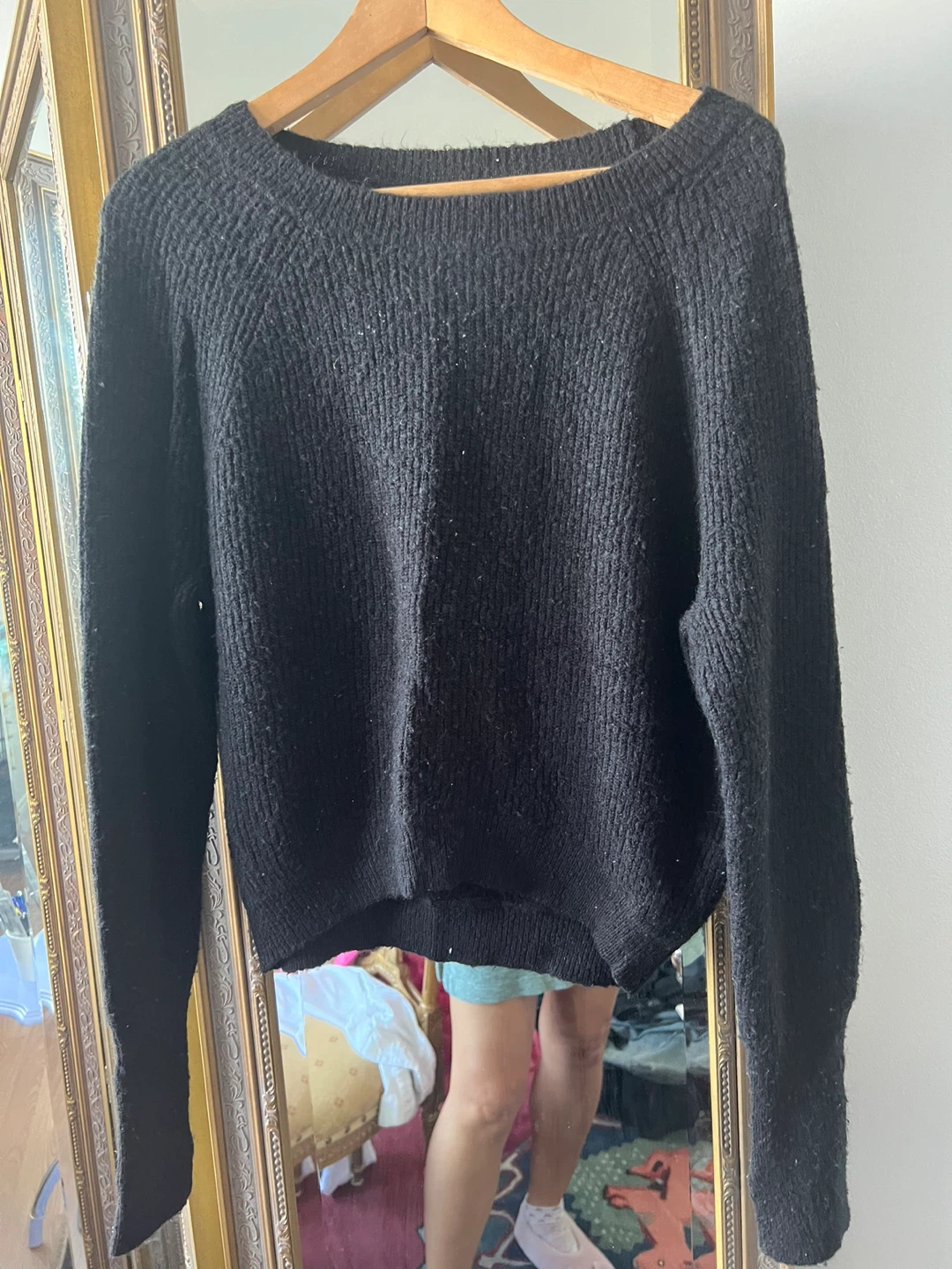 Black Knit Sweater with Thumb Holes - photo 3