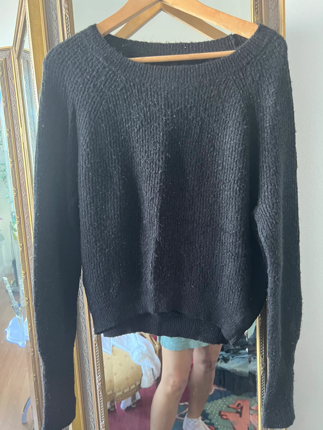 Black Knit Sweater with Thumb Holes - photo 2