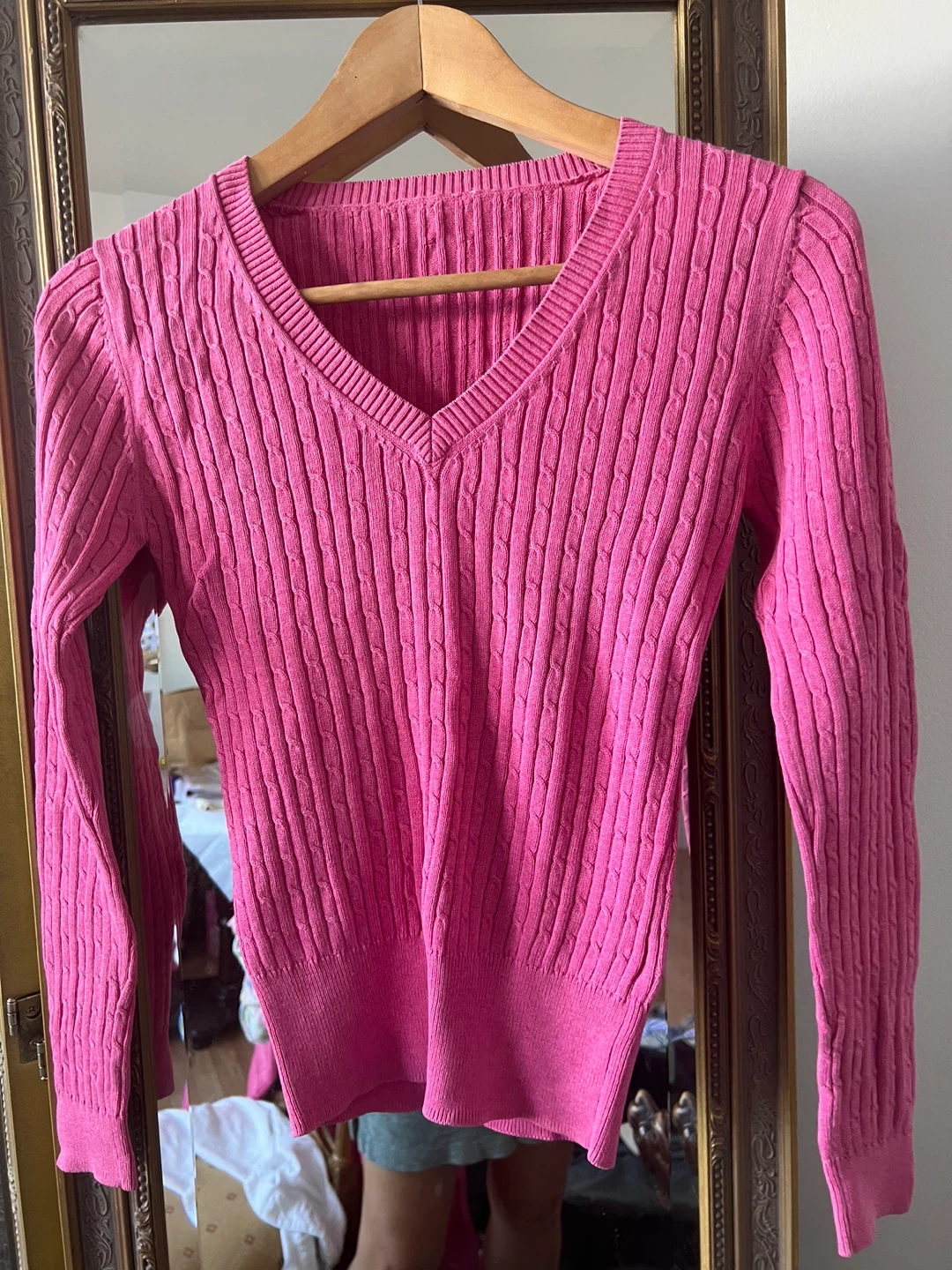Pink Cotton V-Neck Sweater