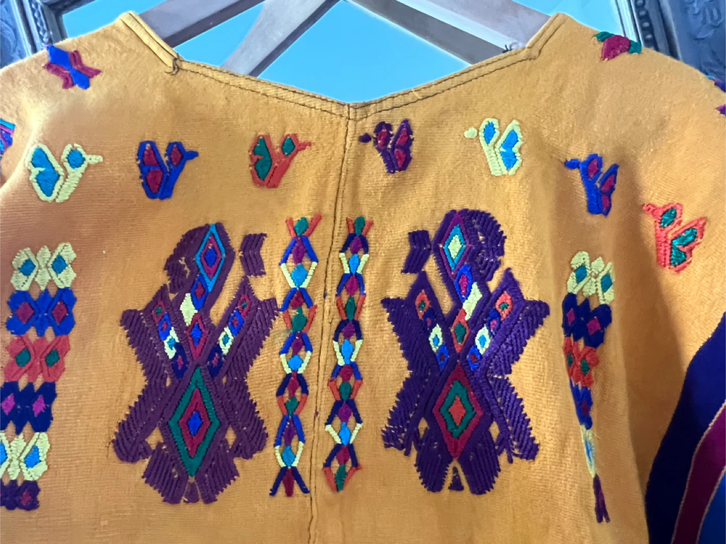 Handmade Embroidered Poncho - Yellow - photo 3