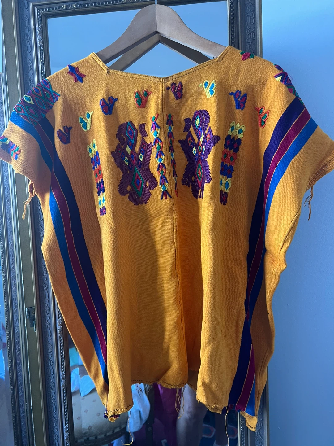 Handmade Embroidered Poncho - Yellow