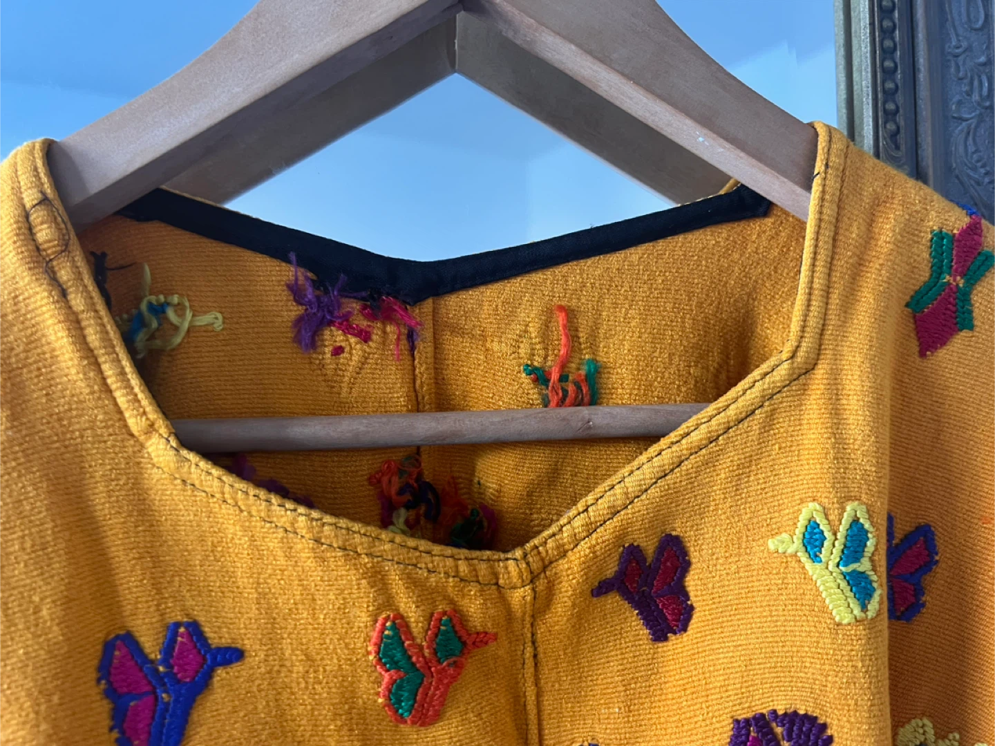 Handmade Embroidered Poncho - Yellow - photo 2