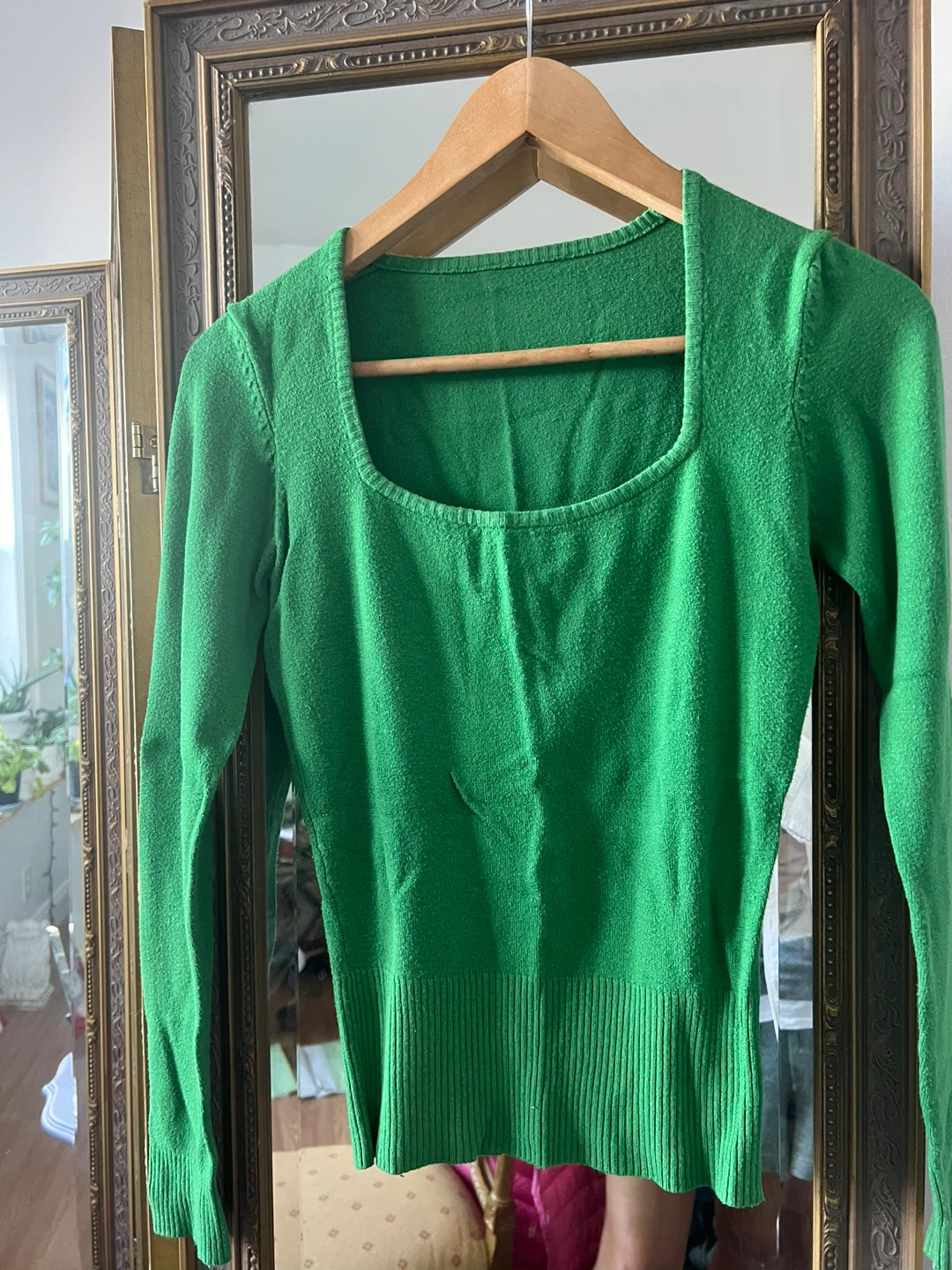 Green Square Neck Long Sleeve Top - photo 3