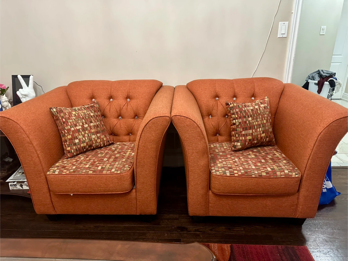 Orange Tufted Sofa and single seat  Set - photo 3