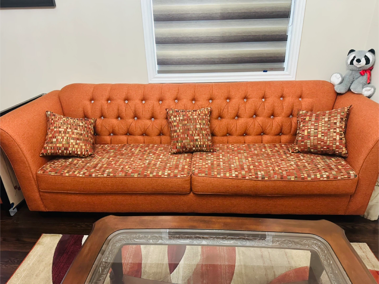 Orange Tufted Sofa and single seat  Set