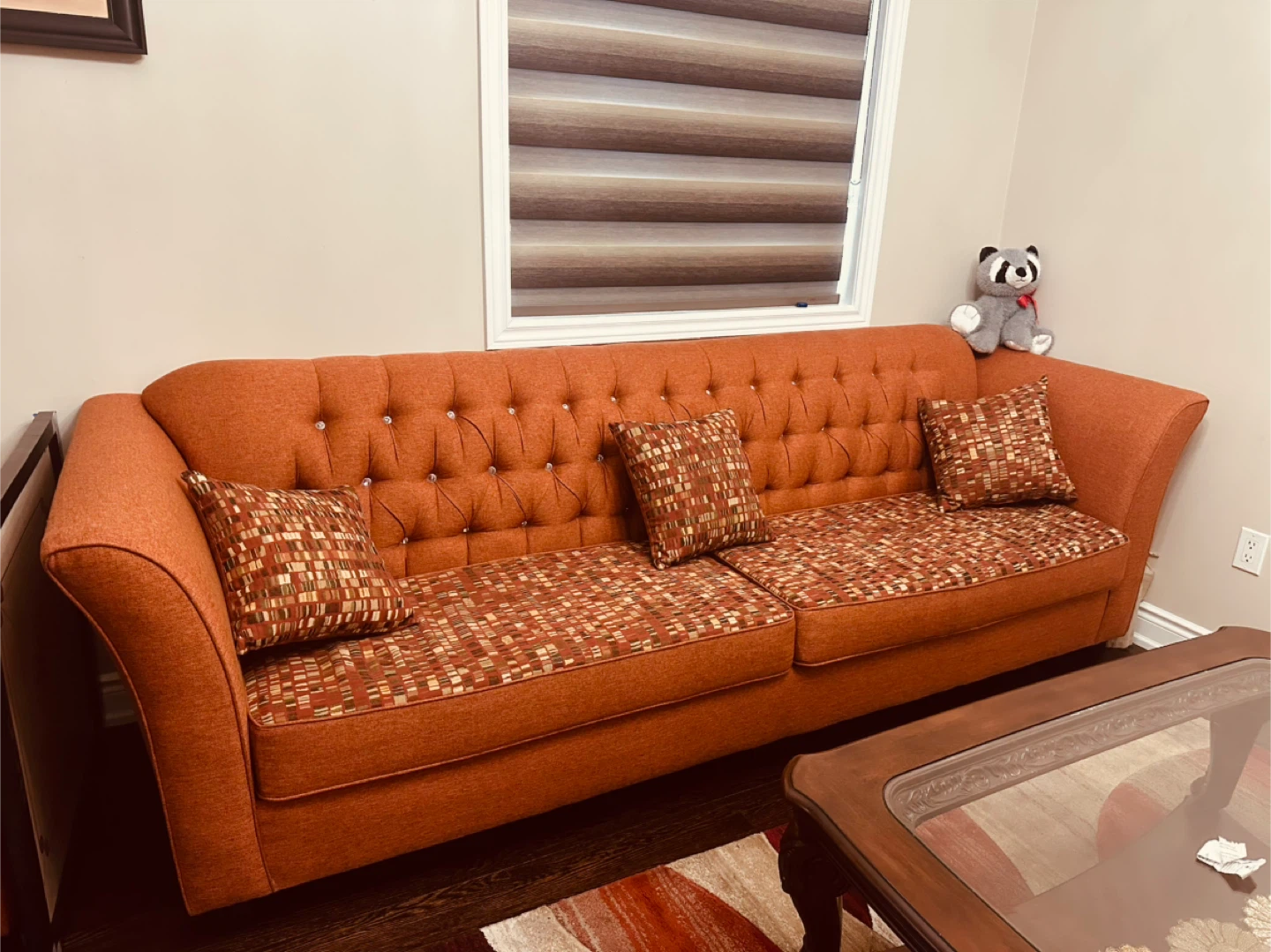 Orange Tufted Sofa and single seat  Set - photo 2