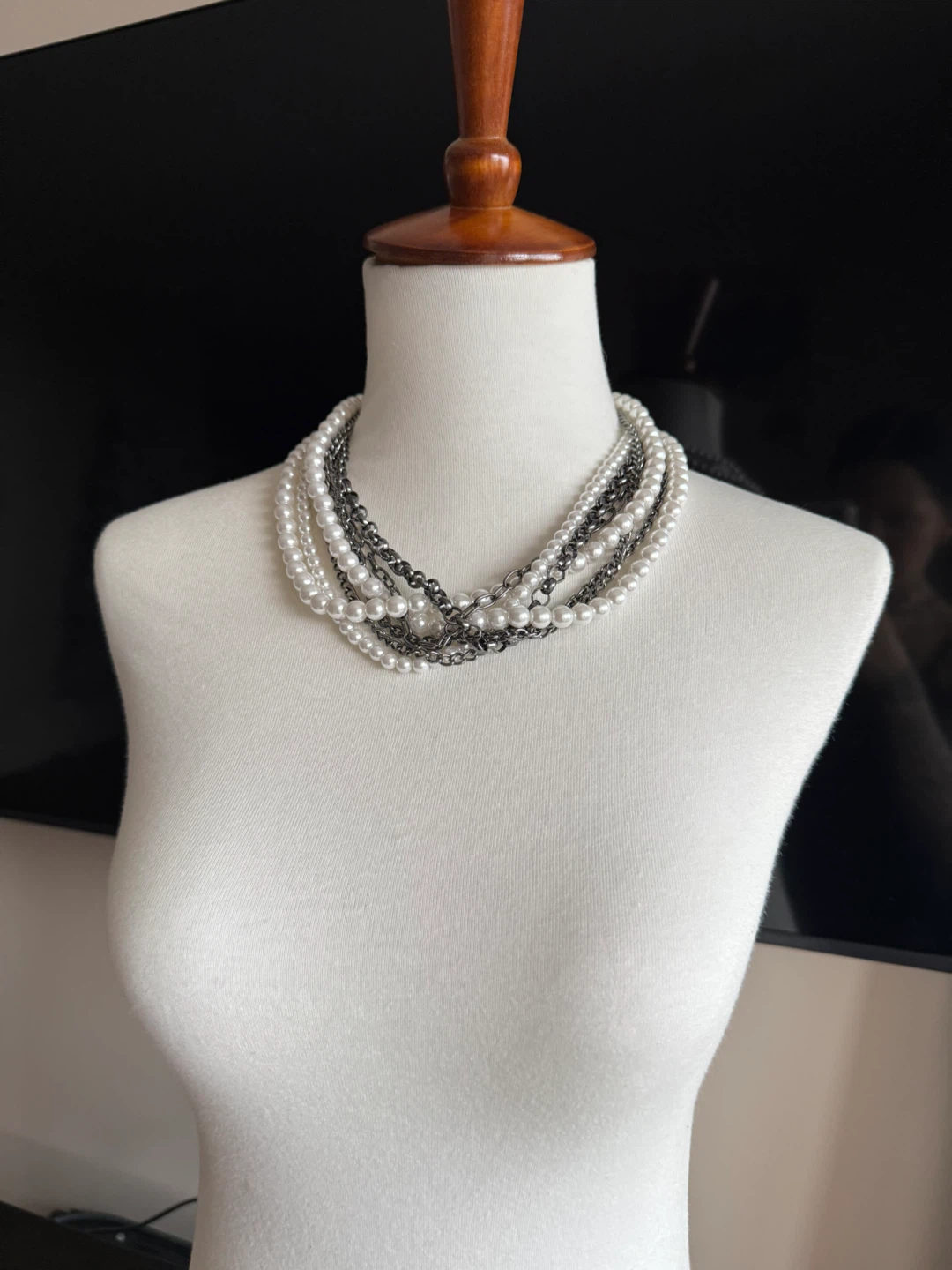 Multi-Strand Pearl & Chain Necklace