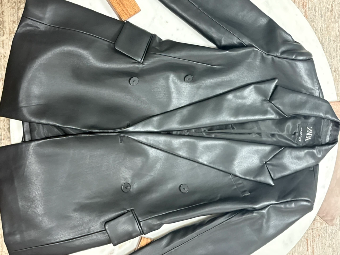 Zara Black Faux Leather Blazer - Size XS