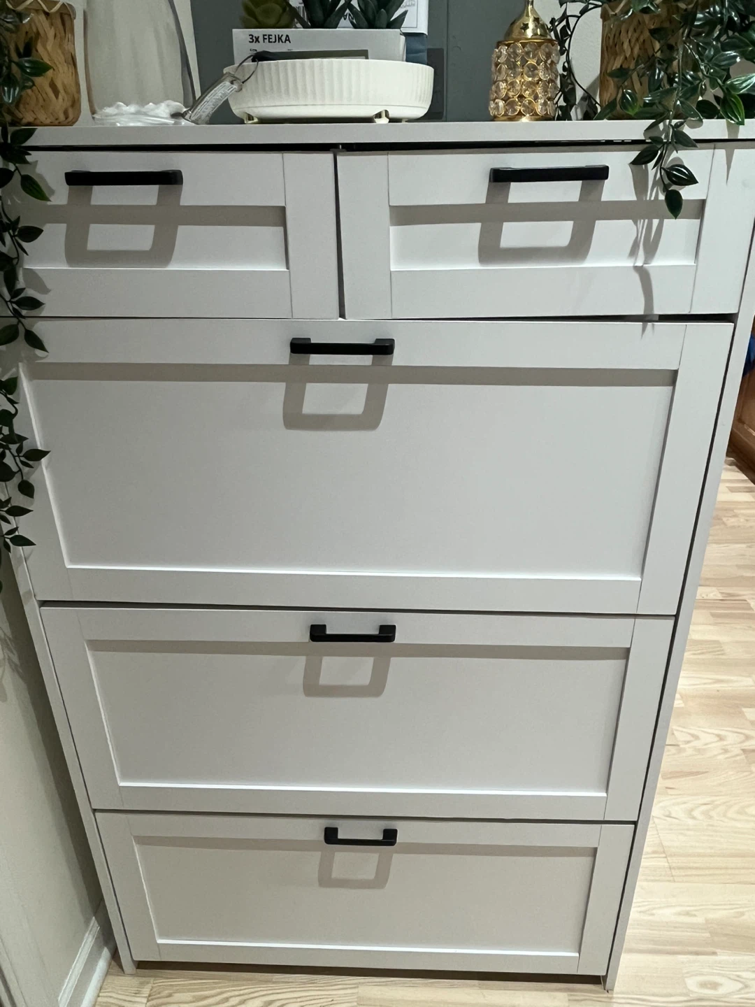 White Shoe Cabinet with 3 compartment and Drawer - photo 2
