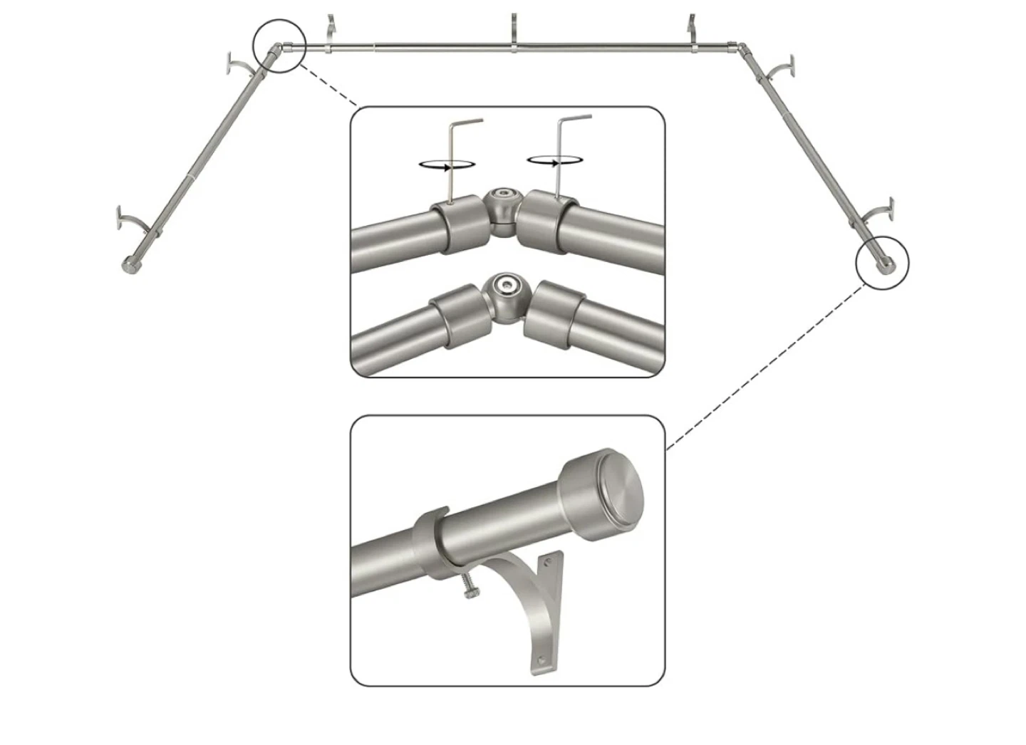 Mayrhyme Brushed Nickel Bay Window Curtain Rods