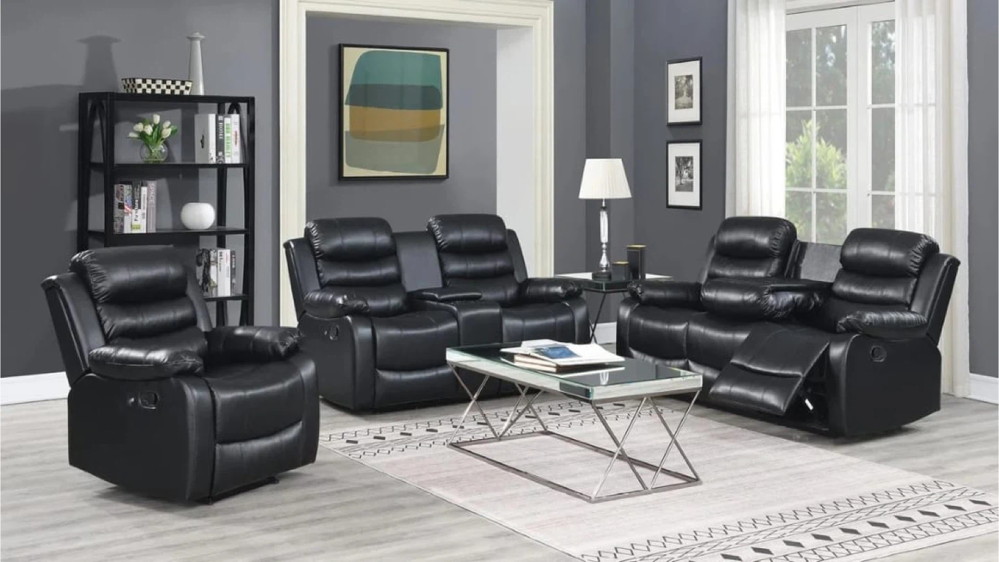 Black Leather Reclining Sofa Set