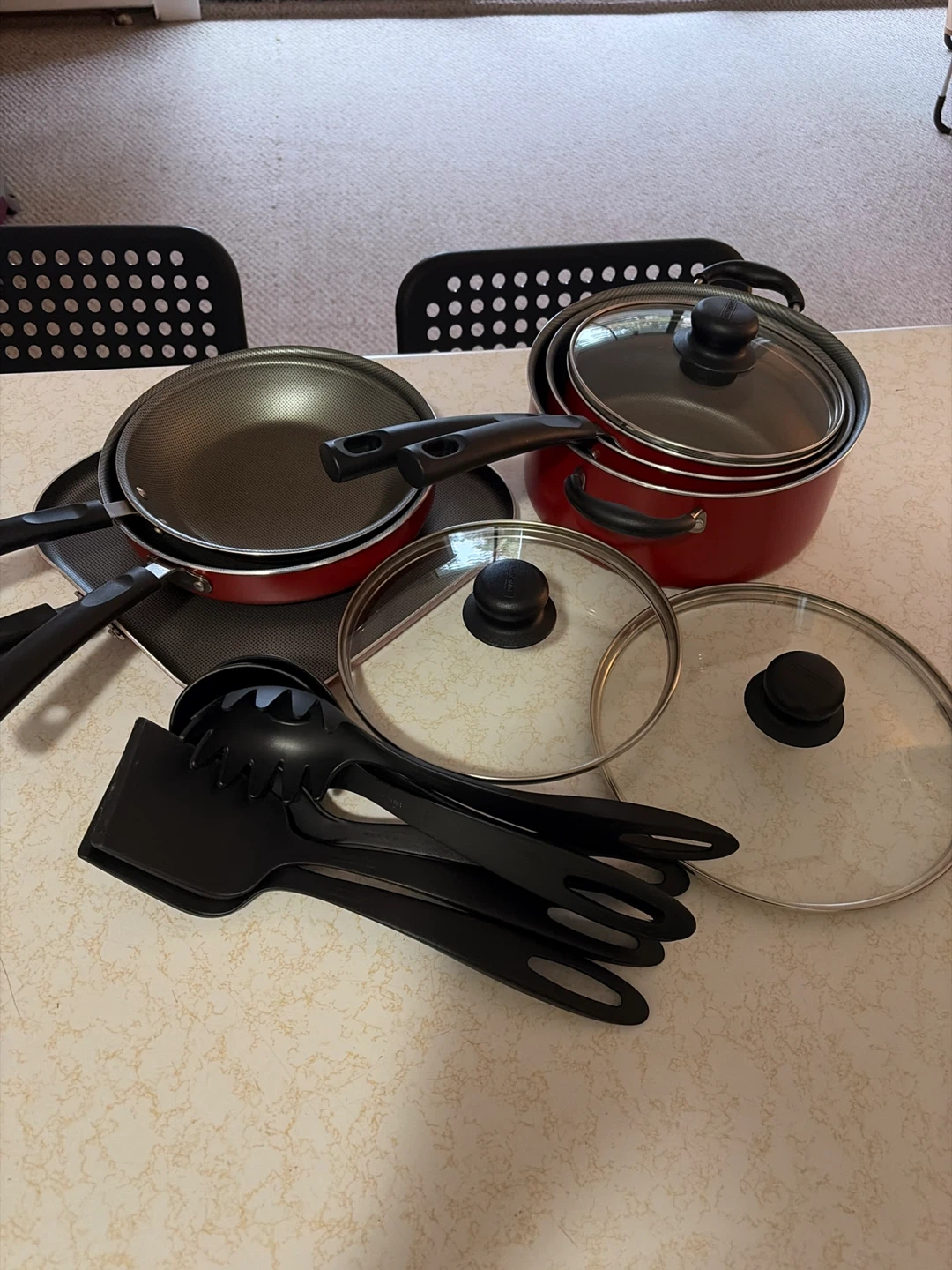 Red Pot & Pan Cookware Set with Utensils
