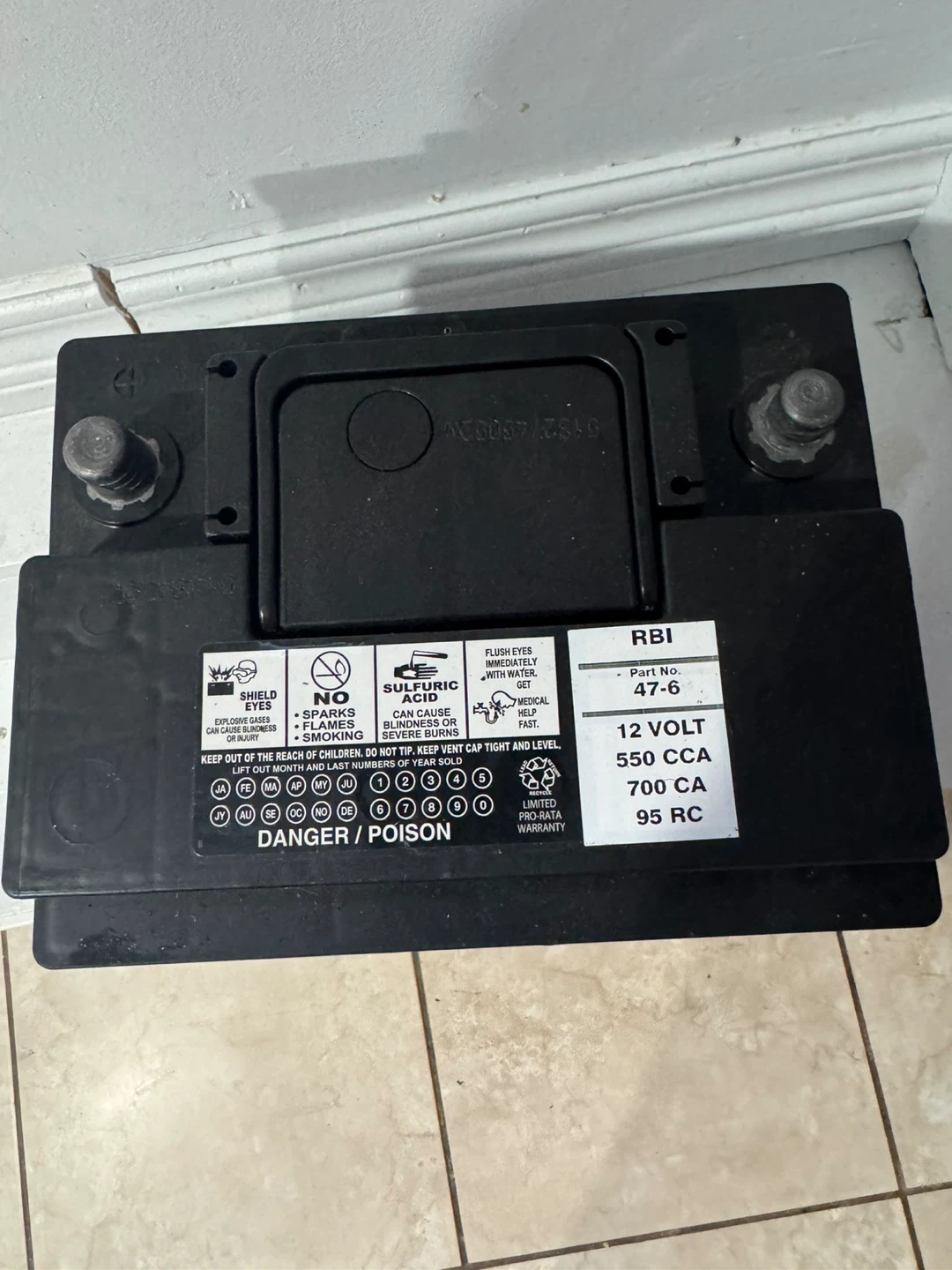 Battery Warehouse 12V 550 CCA Car Battery - Part No. 47-6 - photo 4