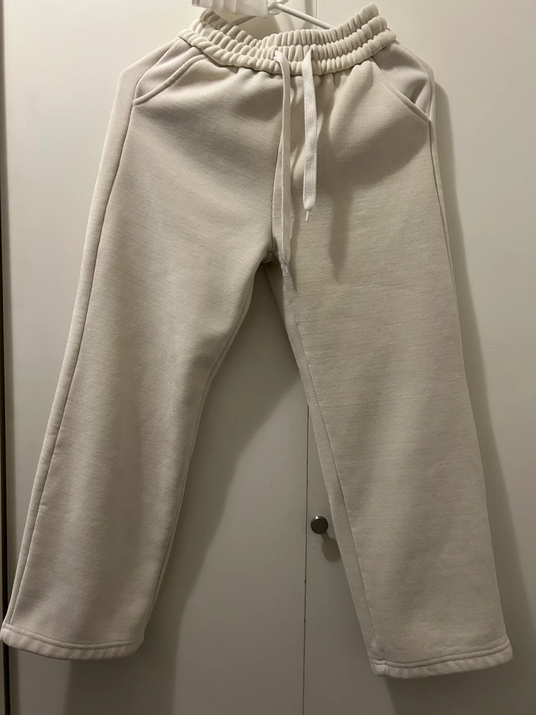 White wide leg corduroy fleece pants