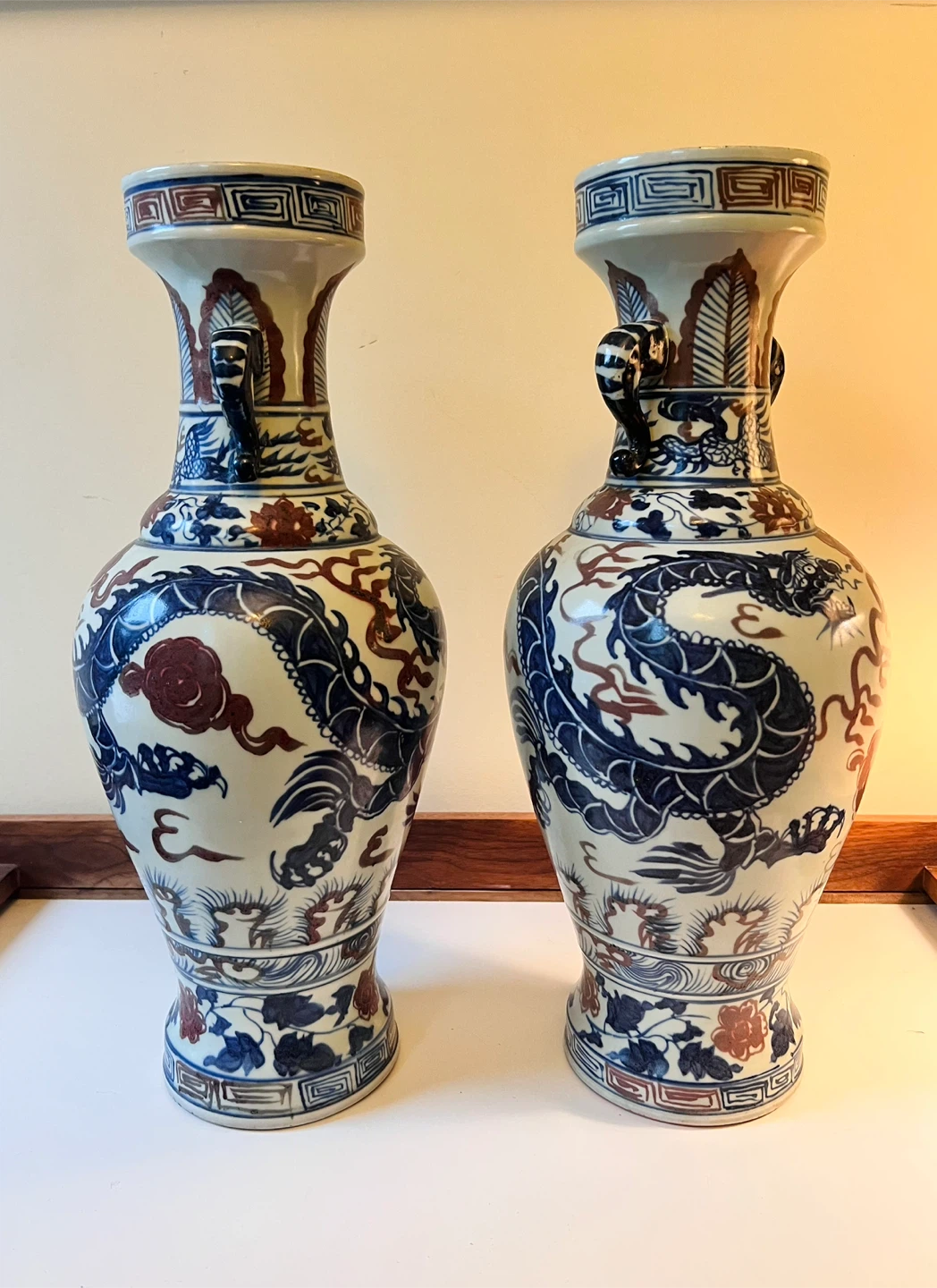 Pair of Vintage Chinese Dragon Vases