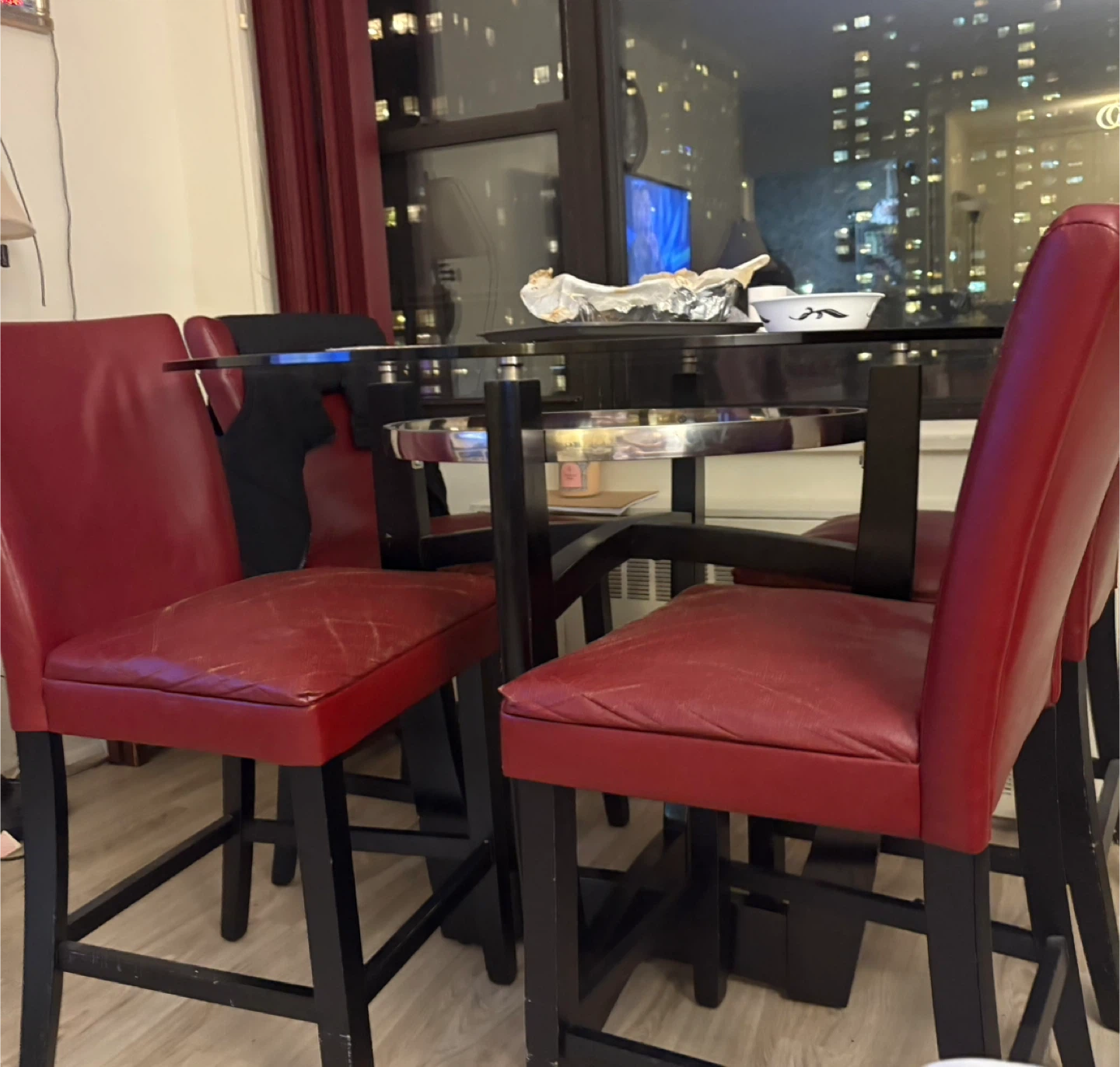 Red Leather Bar Stools (Set of 4)