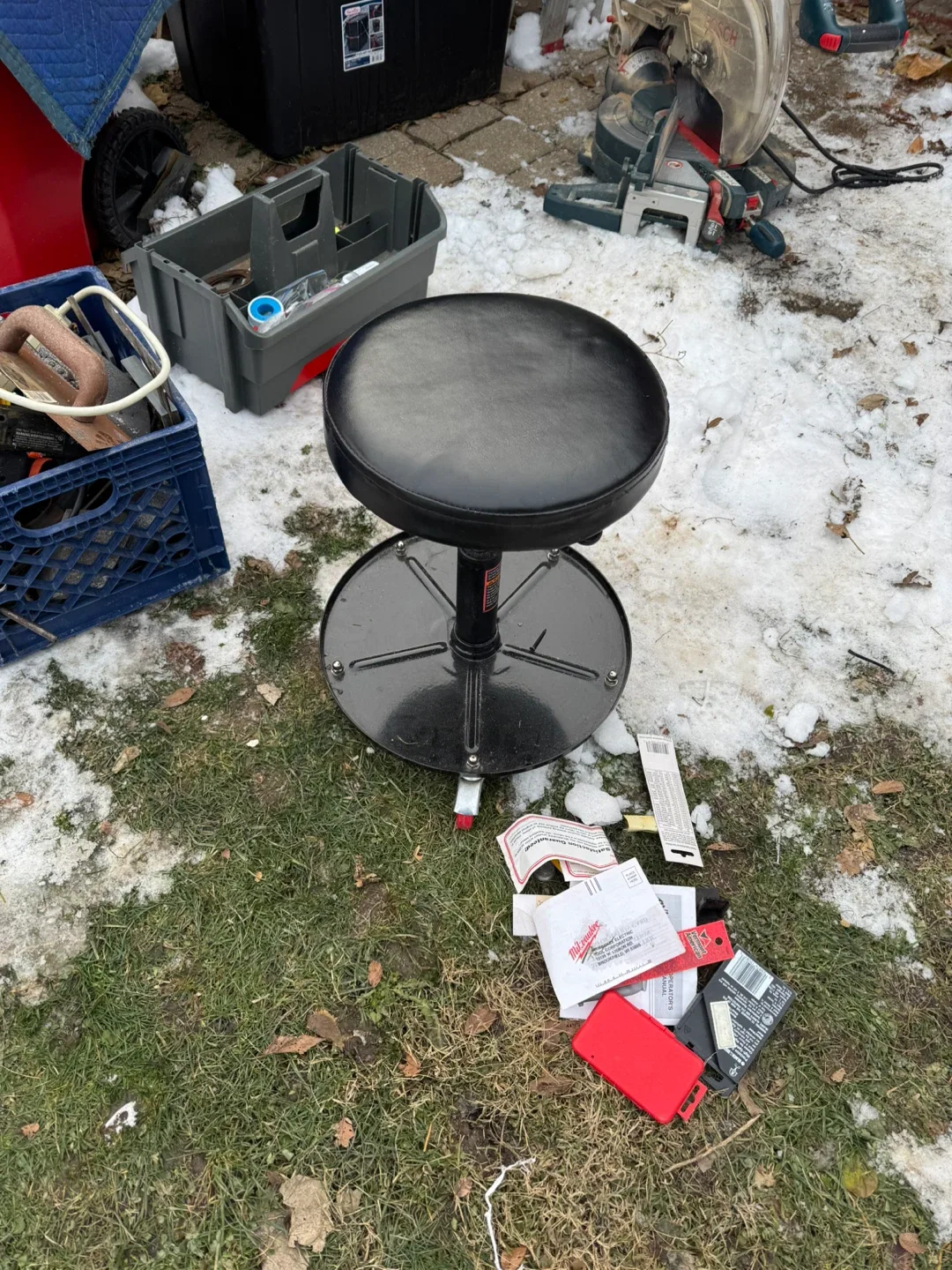 Rolling Shop Stool - Black