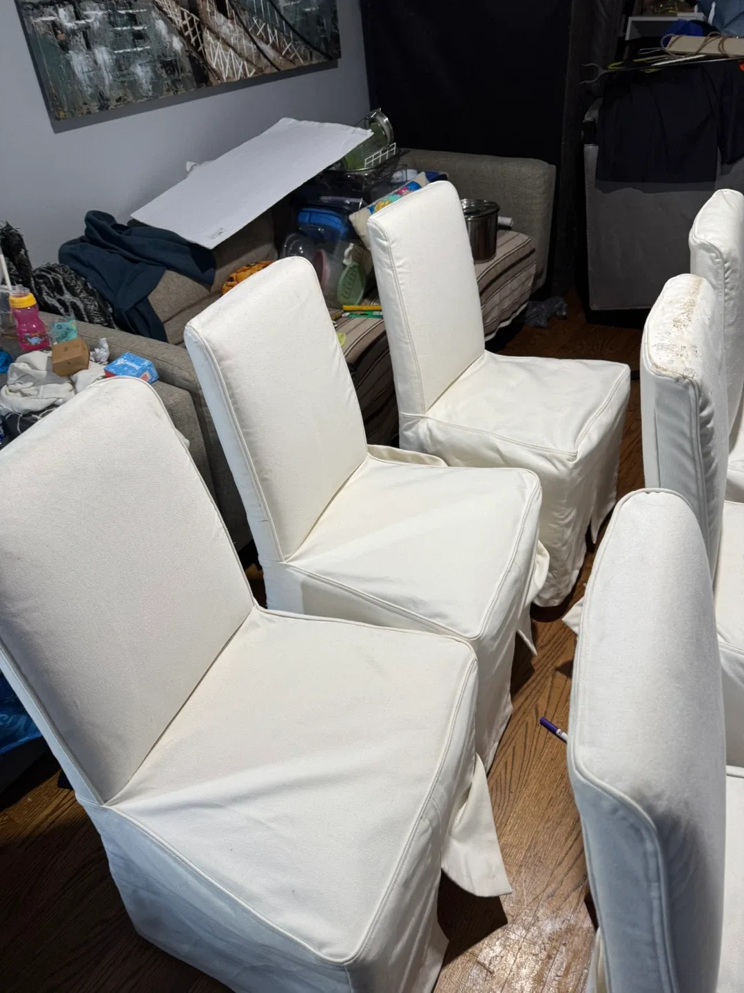 6 White Parsons Dining Chairs with Slipcovers