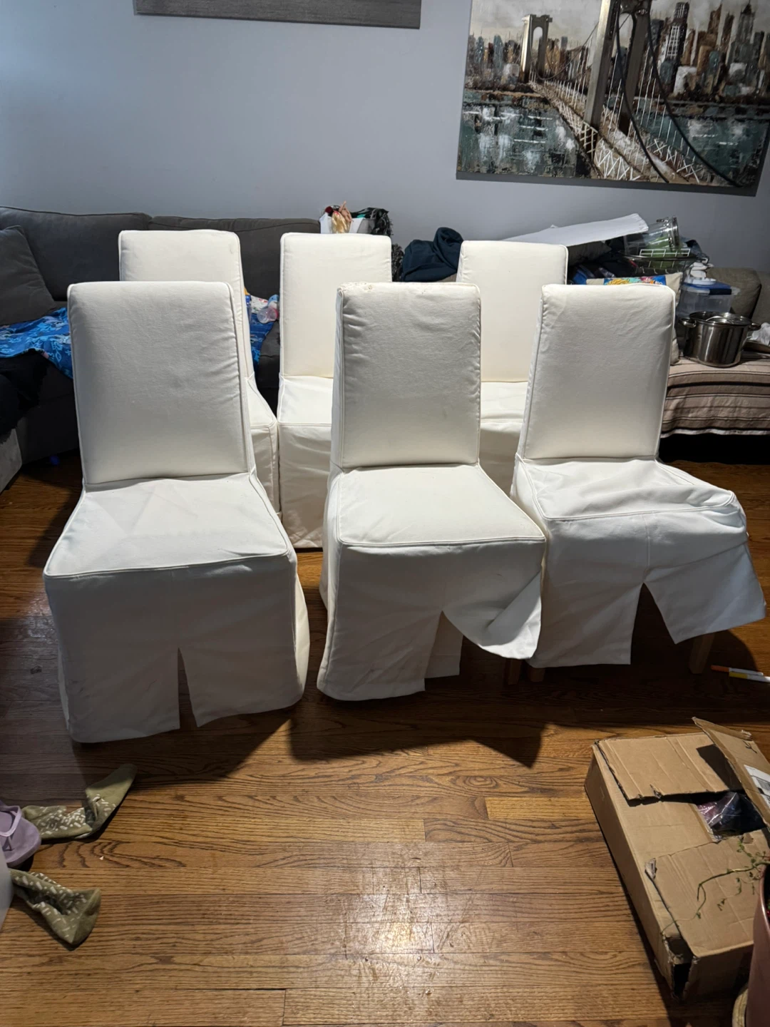6 White Parsons Dining Chairs with Slipcovers - photo 5