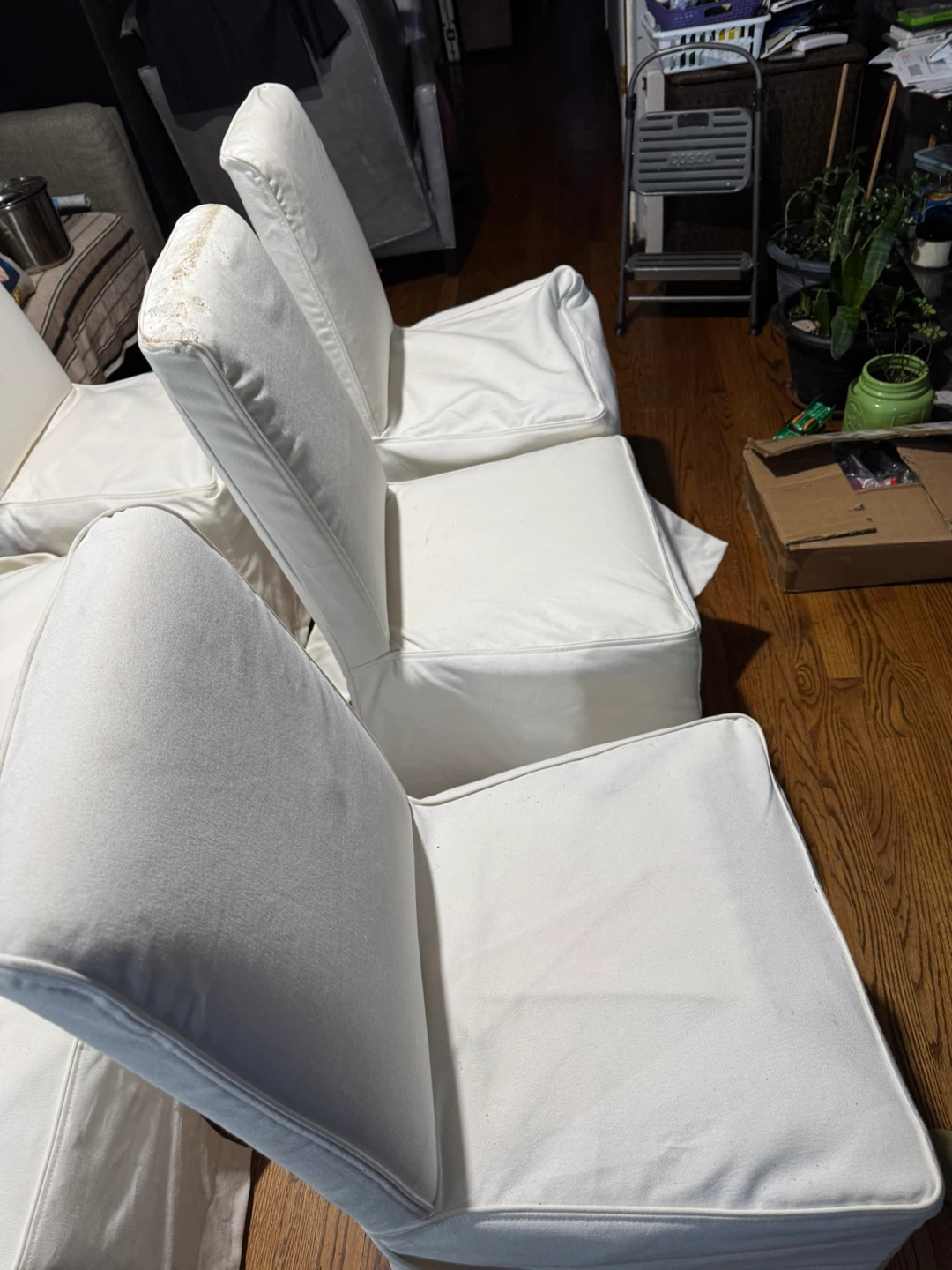 6 White Parsons Dining Chairs with Slipcovers - photo 2