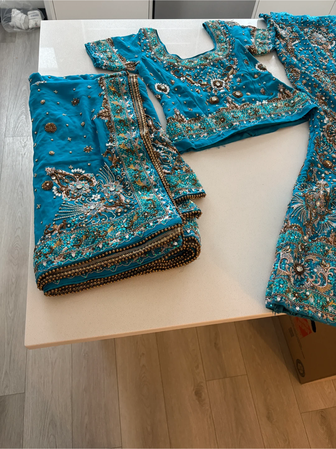Teal Embellished Lehenga Choli Set - photo 3