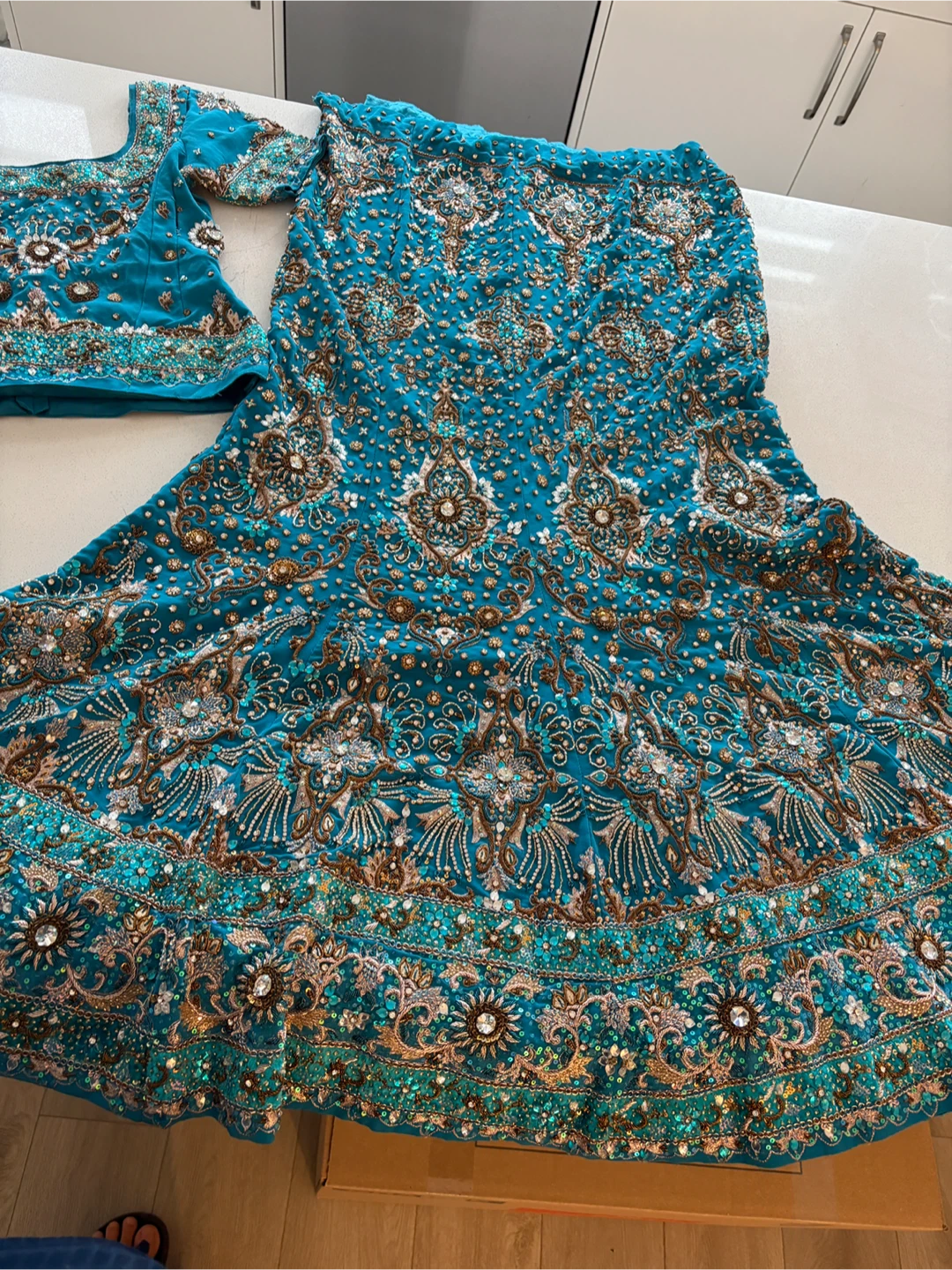 Teal Embellished Lehenga Choli Set - photo 4