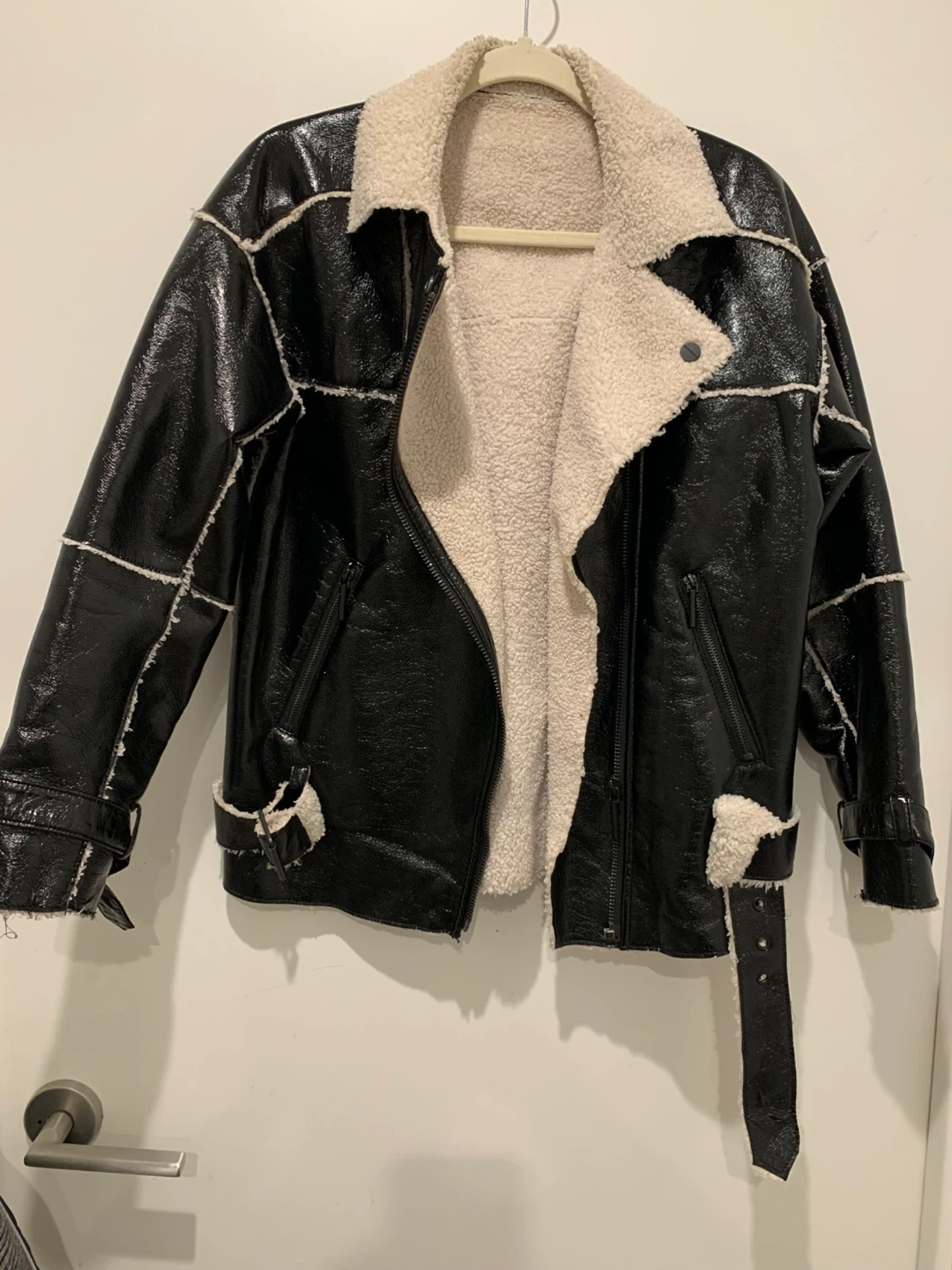 Kenneth Cole Black Faux Leather Sherpa Jacket