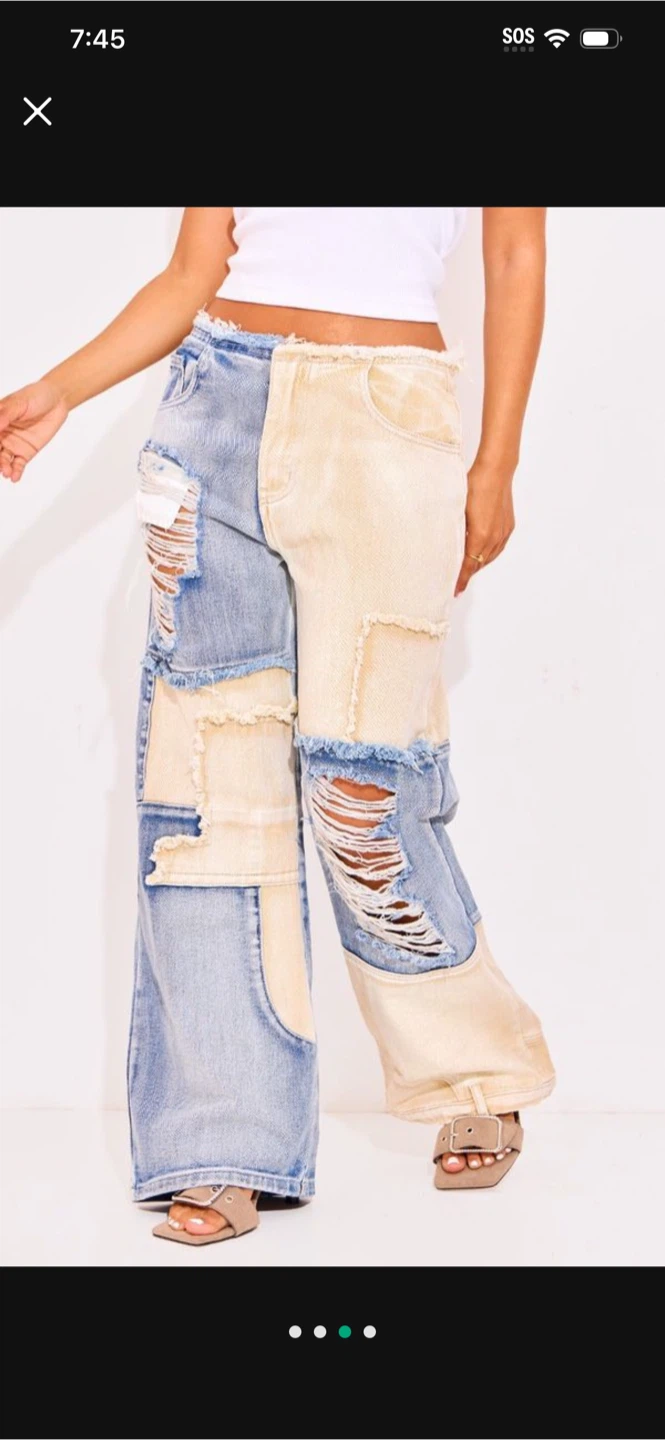 Two-Tone Ripped Wide Leg Jeans