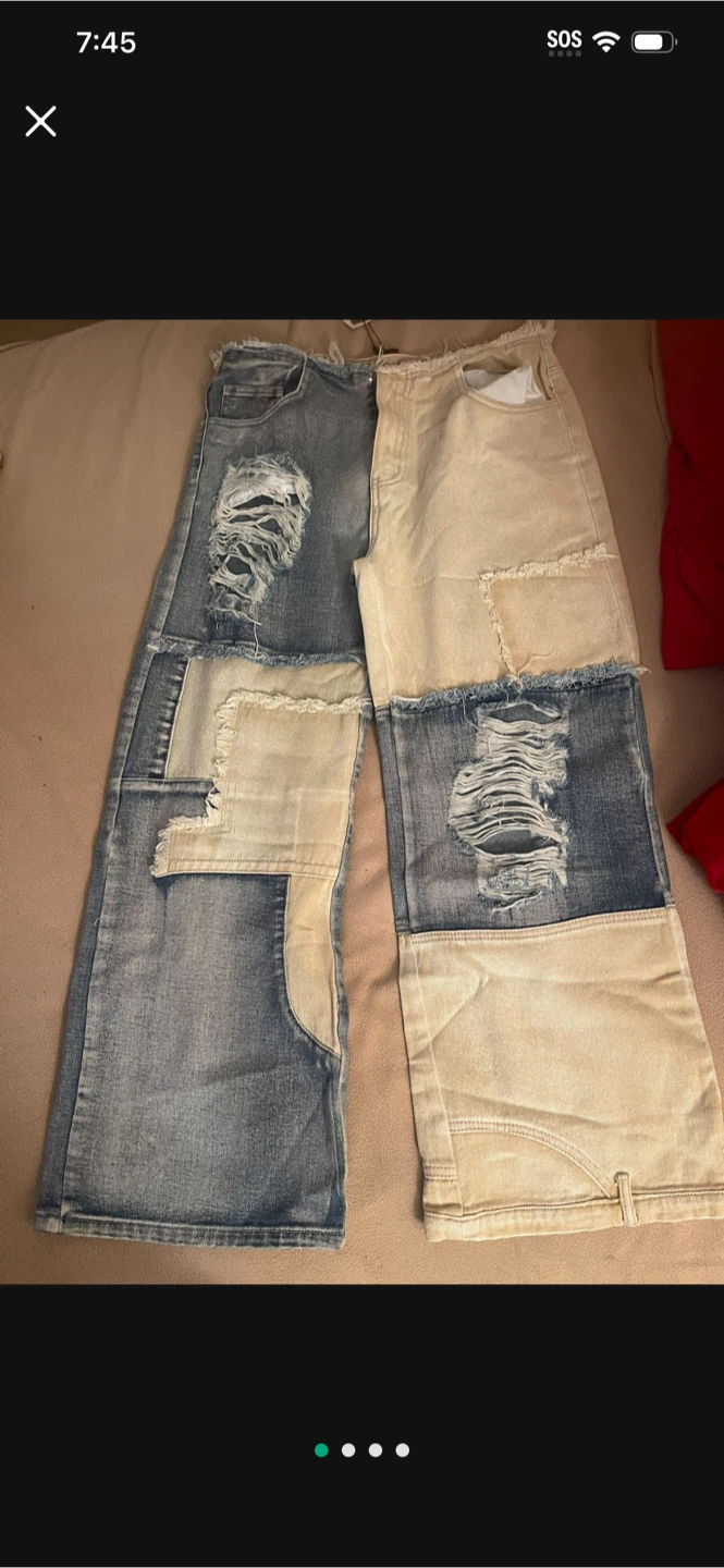 Two-Tone Ripped Wide Leg Jeans - photo 2