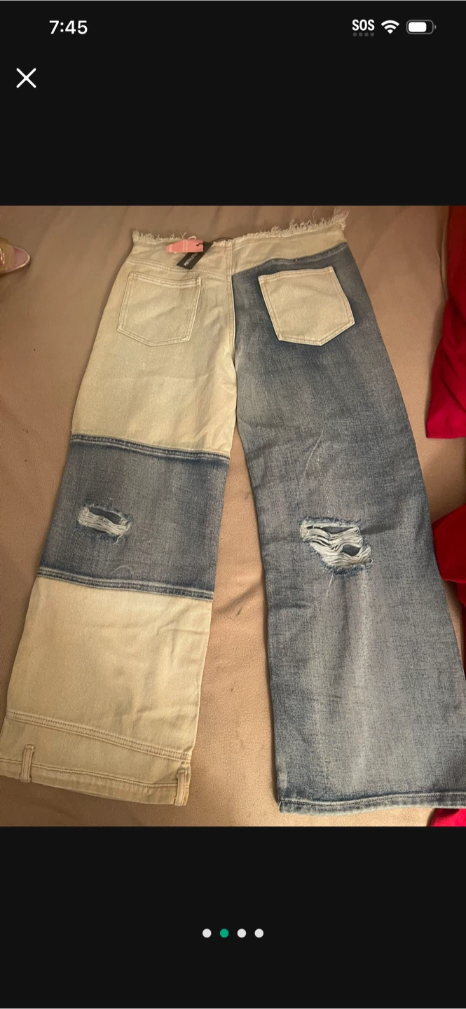 Two-Tone Ripped Wide Leg Jeans - photo 3