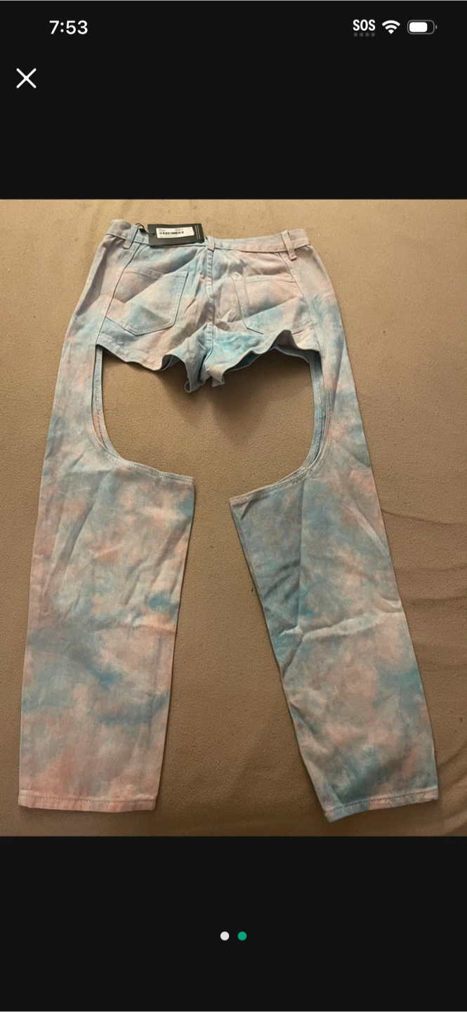 PrettyLittleThing Tie Dye Denim Chaps - photo 2