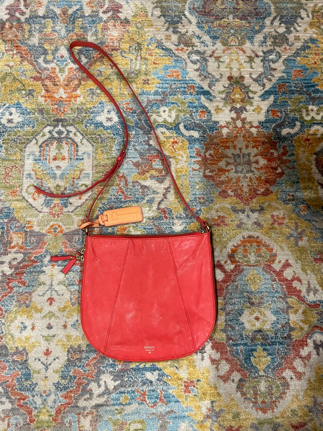 Fossil Red Leather Crossbody Bag