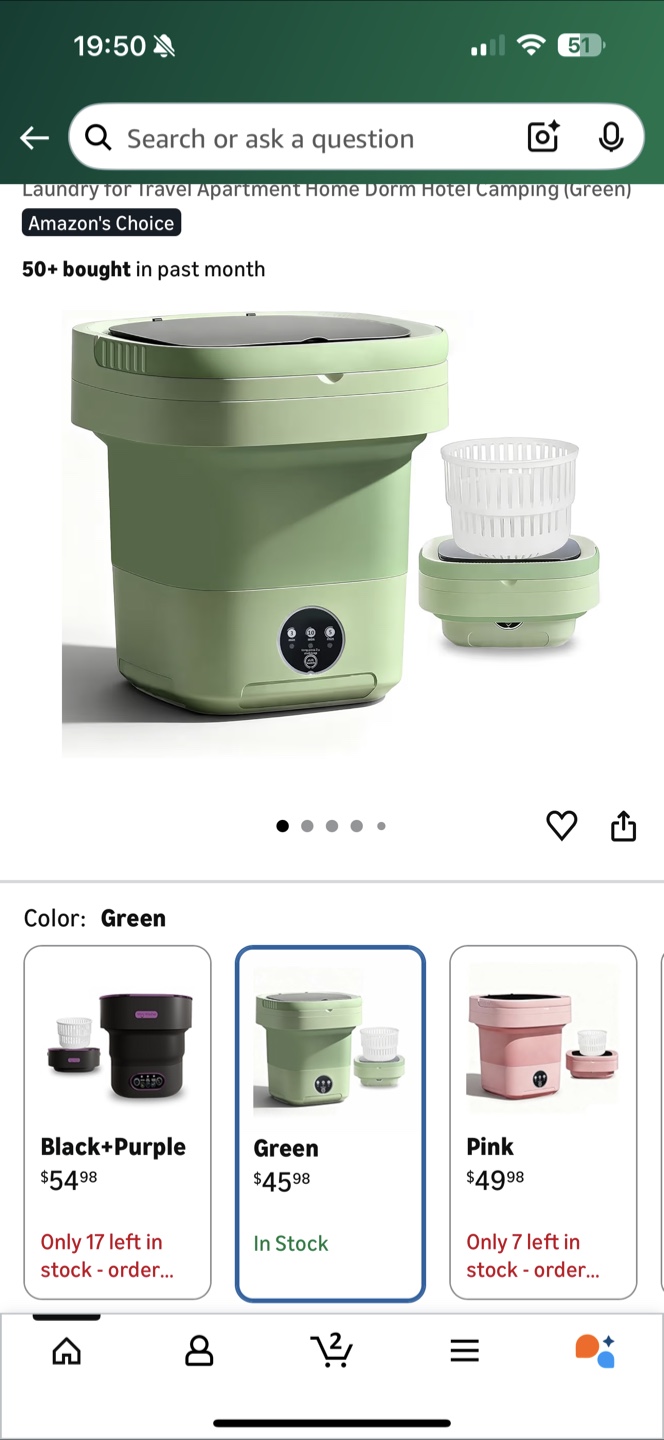 Small Portable Folding Washing Machine - Green