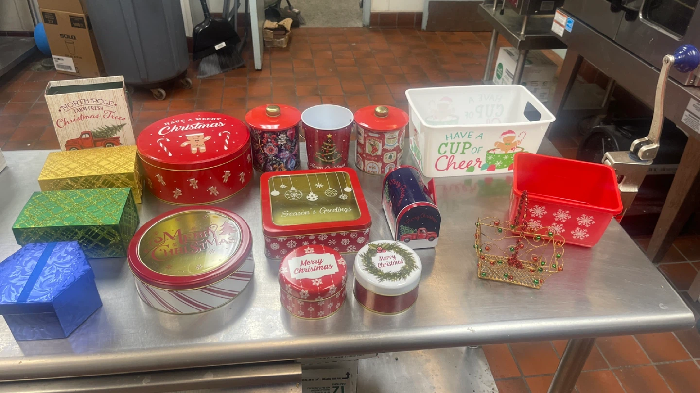 Christmas themed tins and containers