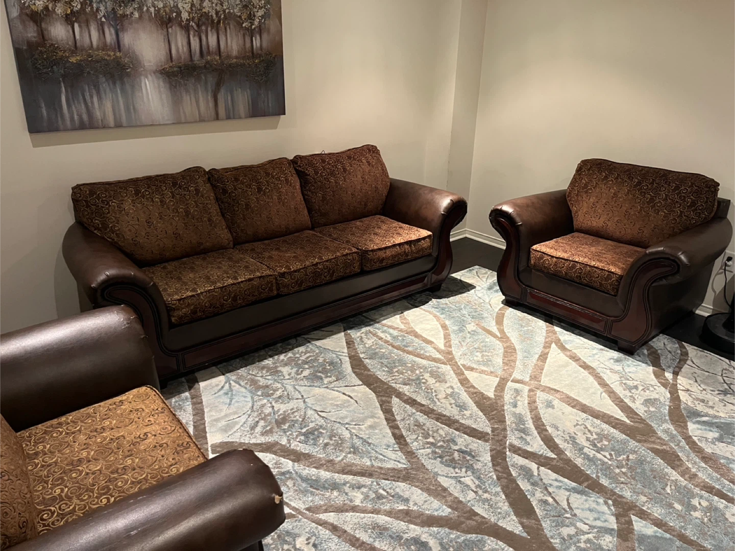 Brown Leather Sofa and Armchair Set