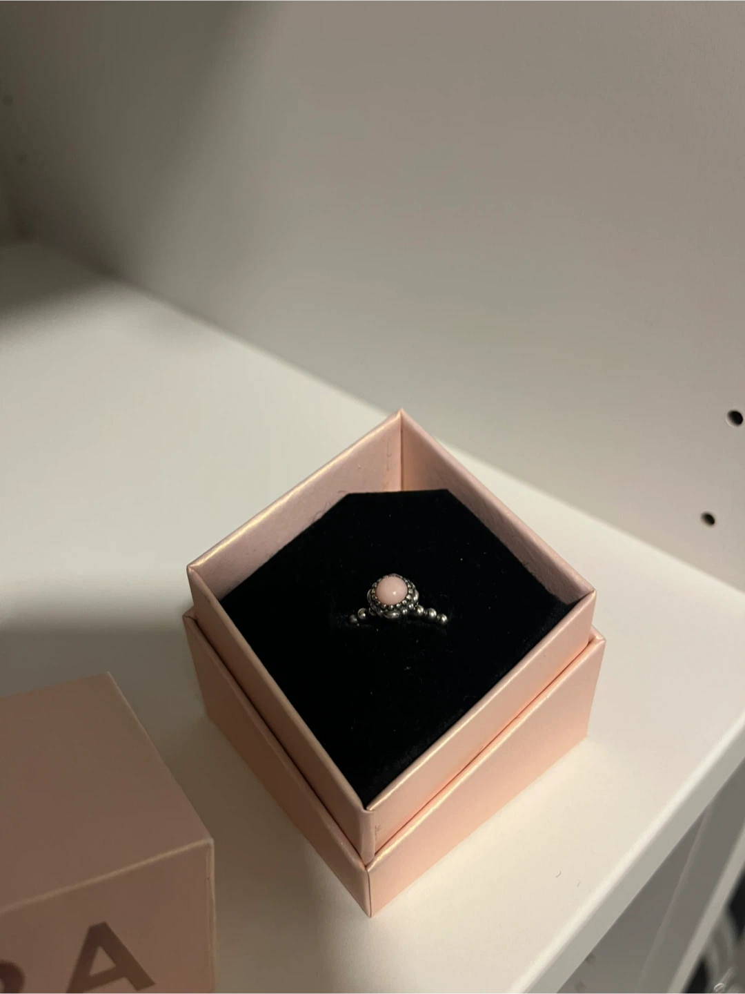 Pandora Size 6 Birthday Blooms October Pink Opal Ring