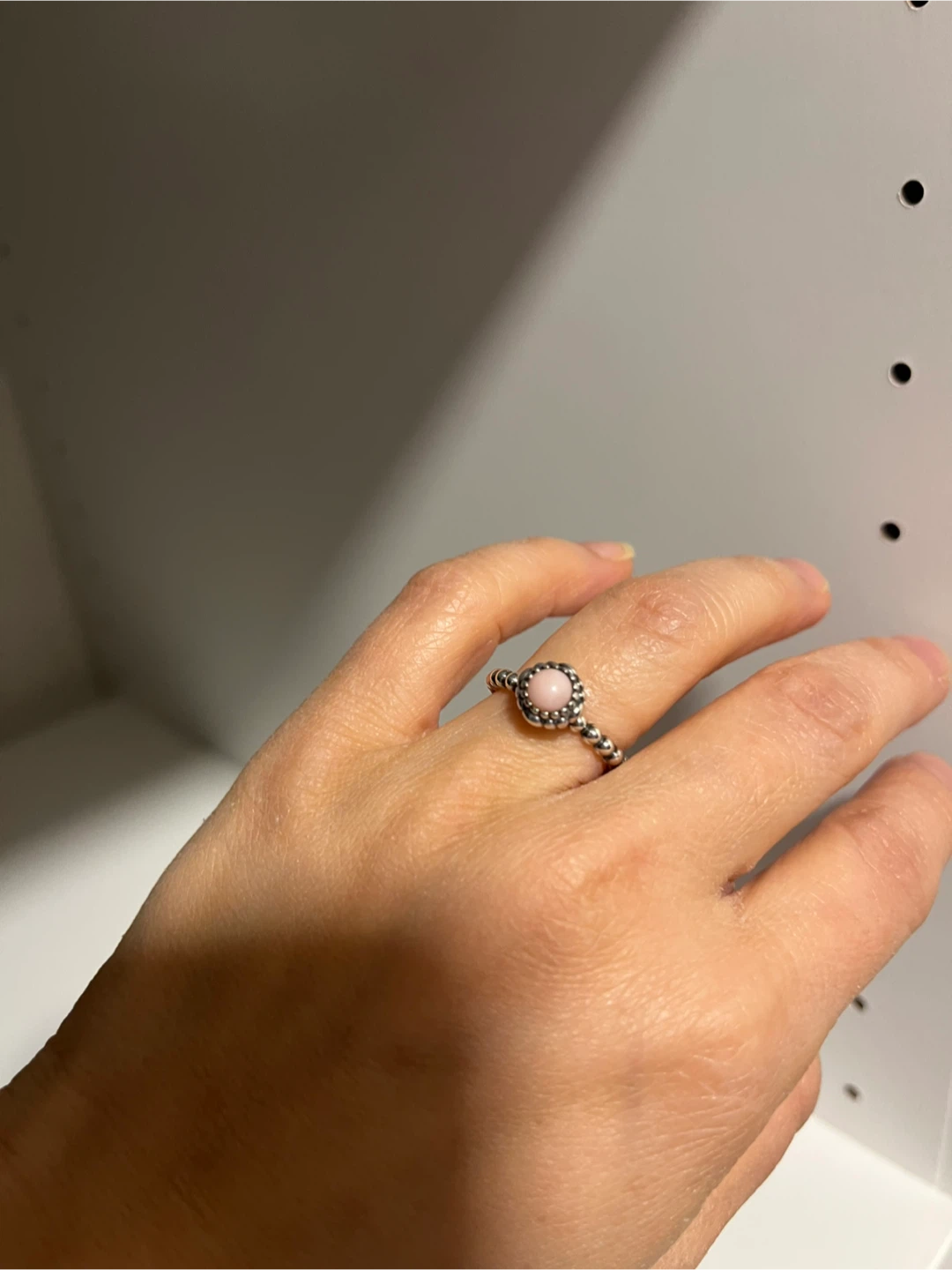 Pandora Size 6 Birthday Blooms October Pink Opal Ring - photo 3