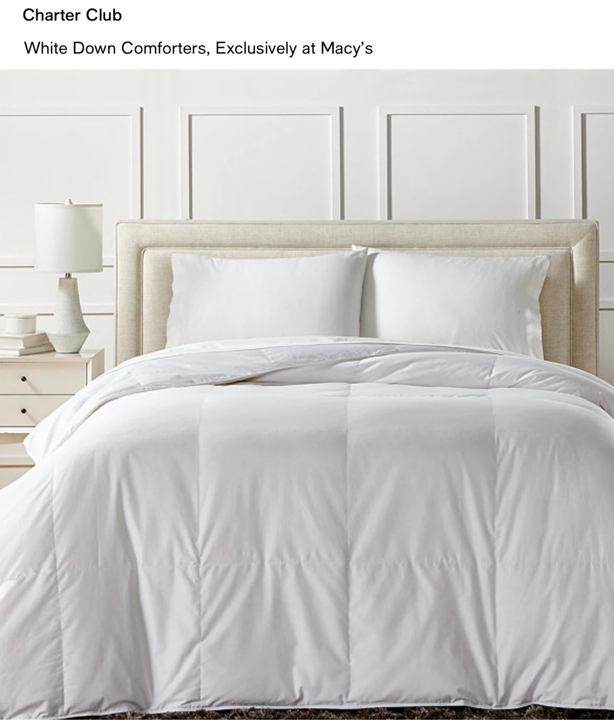 Charter Club Premium White Down Comforter - King Size