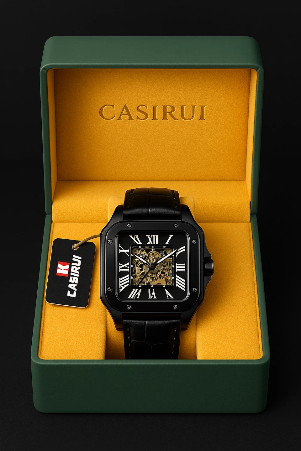 CASIRUI Black Leather Band Watch