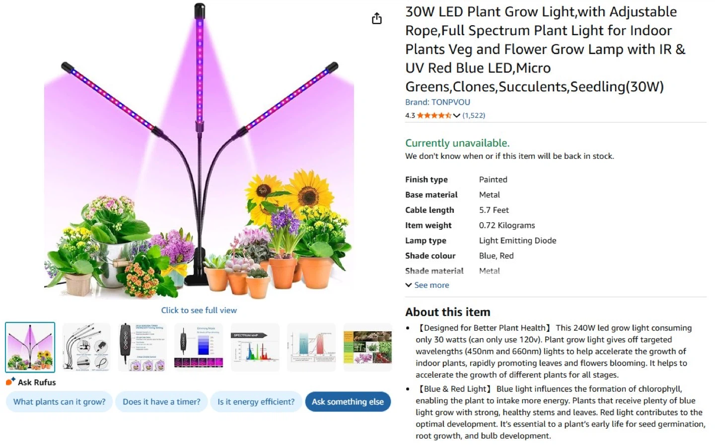 LED Grow Light for indoor plant with Clip