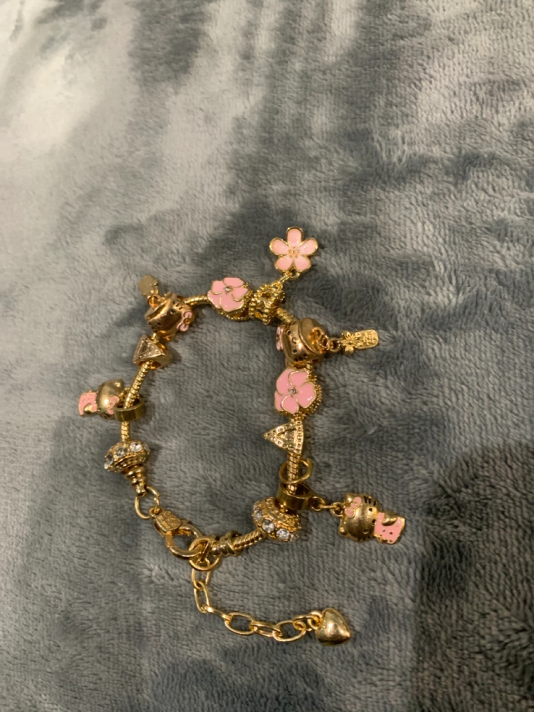 Gold Charm Bracelet with Pink Accents