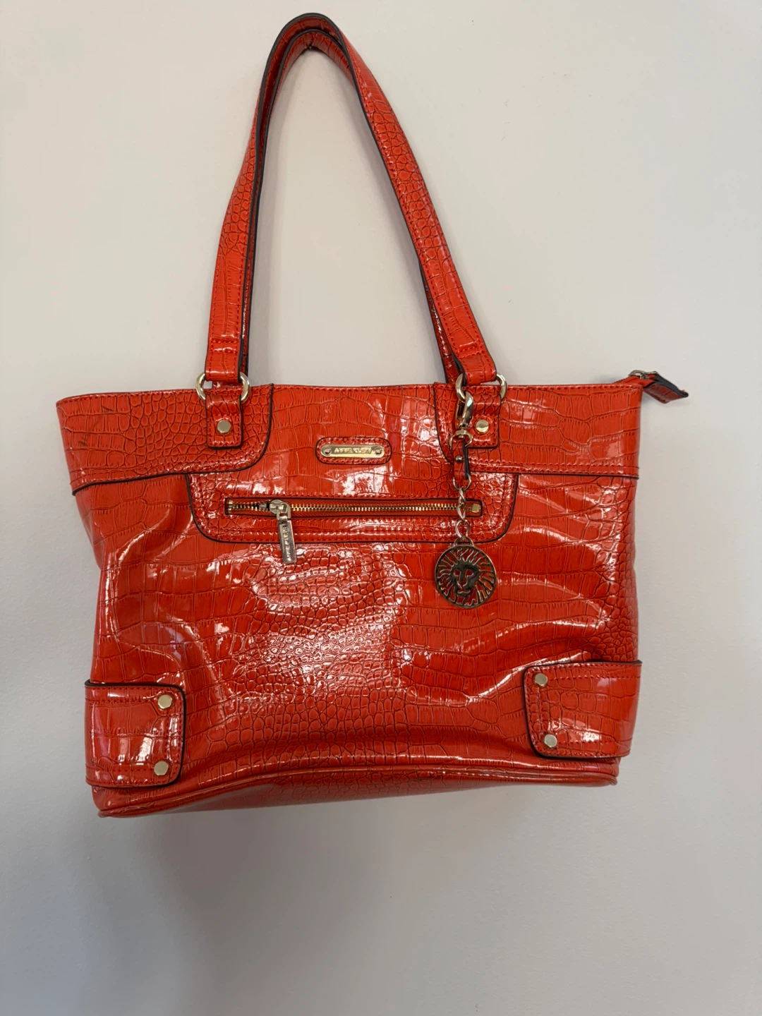 Anne Klein Orange Croc Embossed Tote Bag